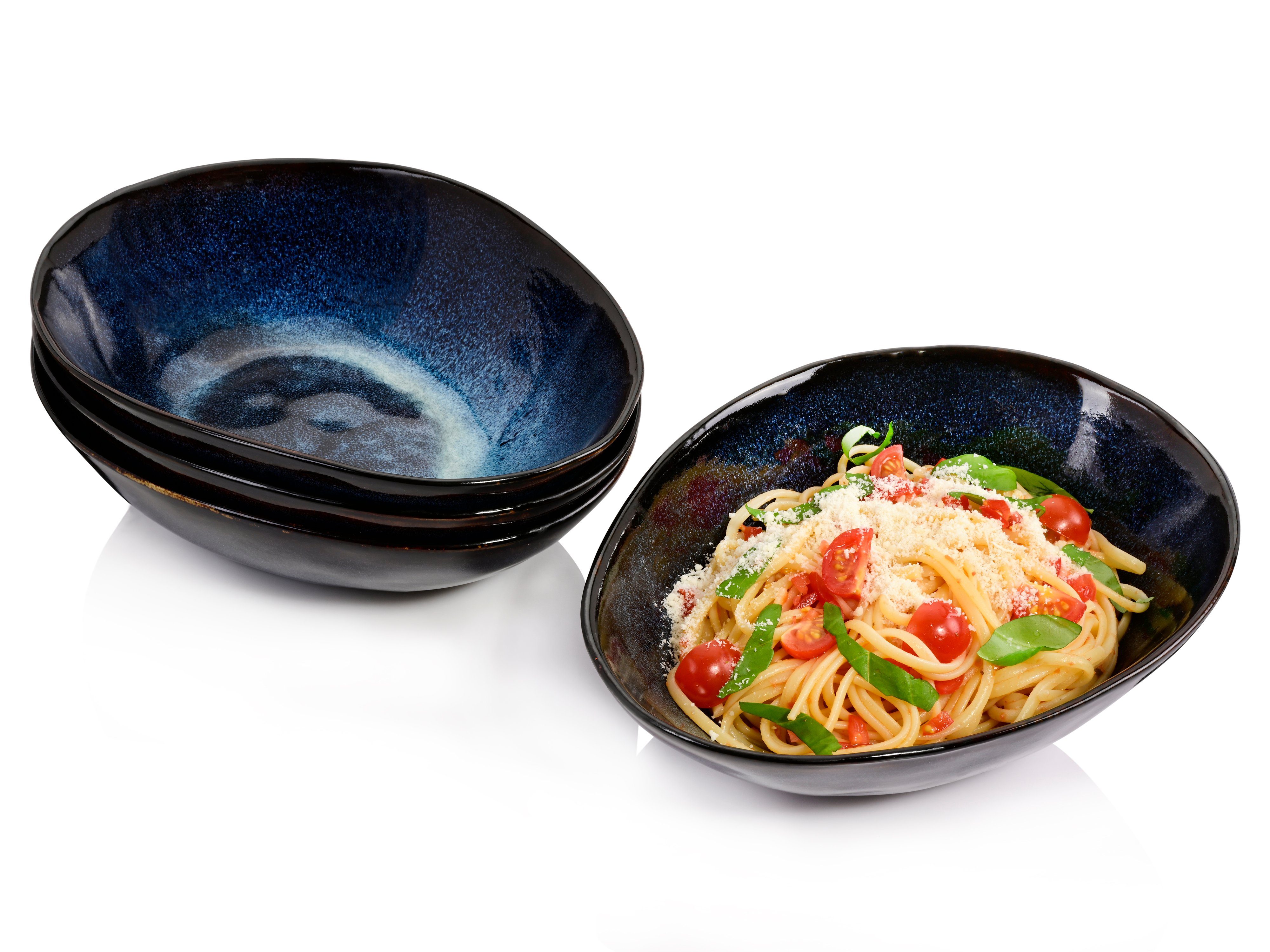 SÄNGER Pastateller Tokio Pastaschalen Set, (4 St), Blau Schwarz, Handmade, Premium Collection