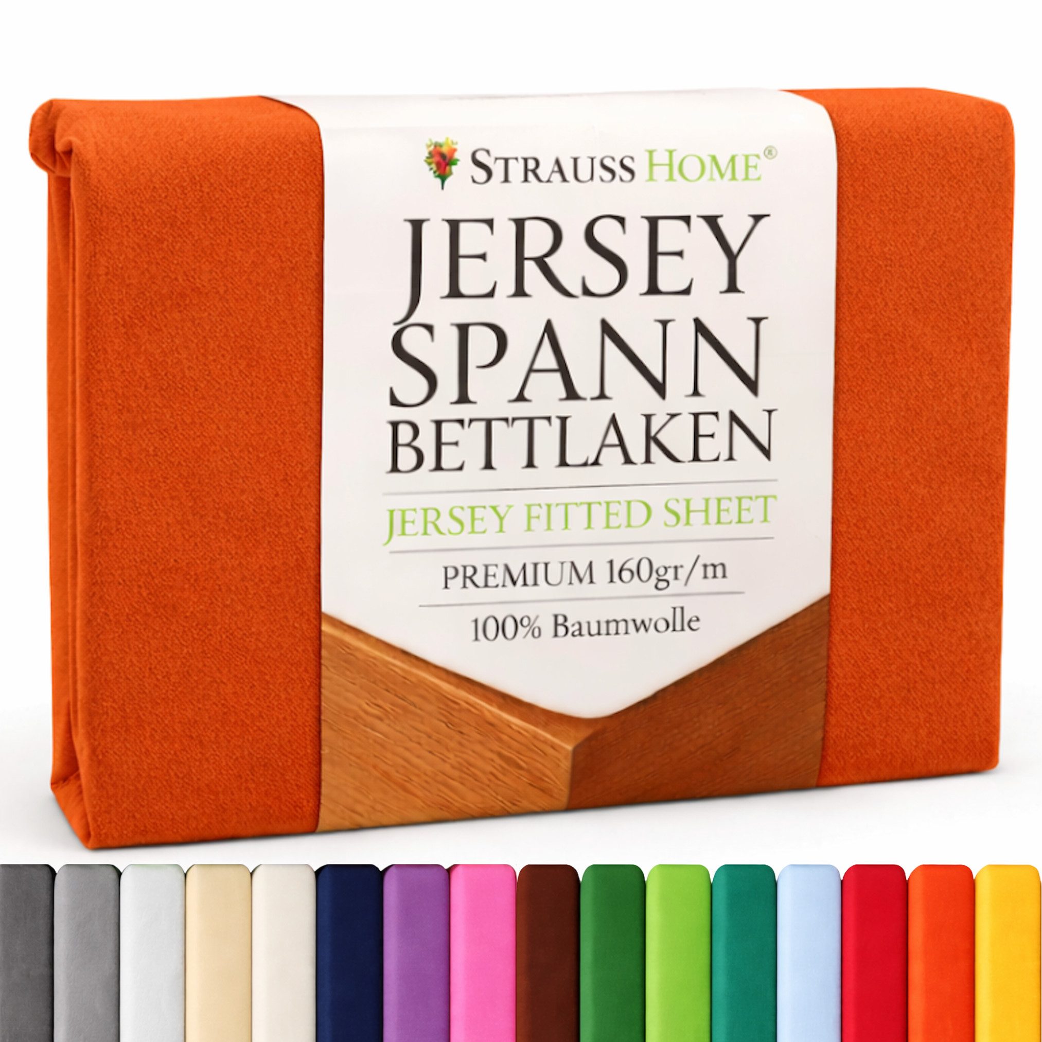 Strauss Home Spannbettlaken Premium 160 g/m² Gekämmte Baumwolle Jersey in Hotelqualität, Gummizug: Rundumgummi, OEKO-TEX®-zertifiziert - Hotelqualität – Formstabil & Langlebig