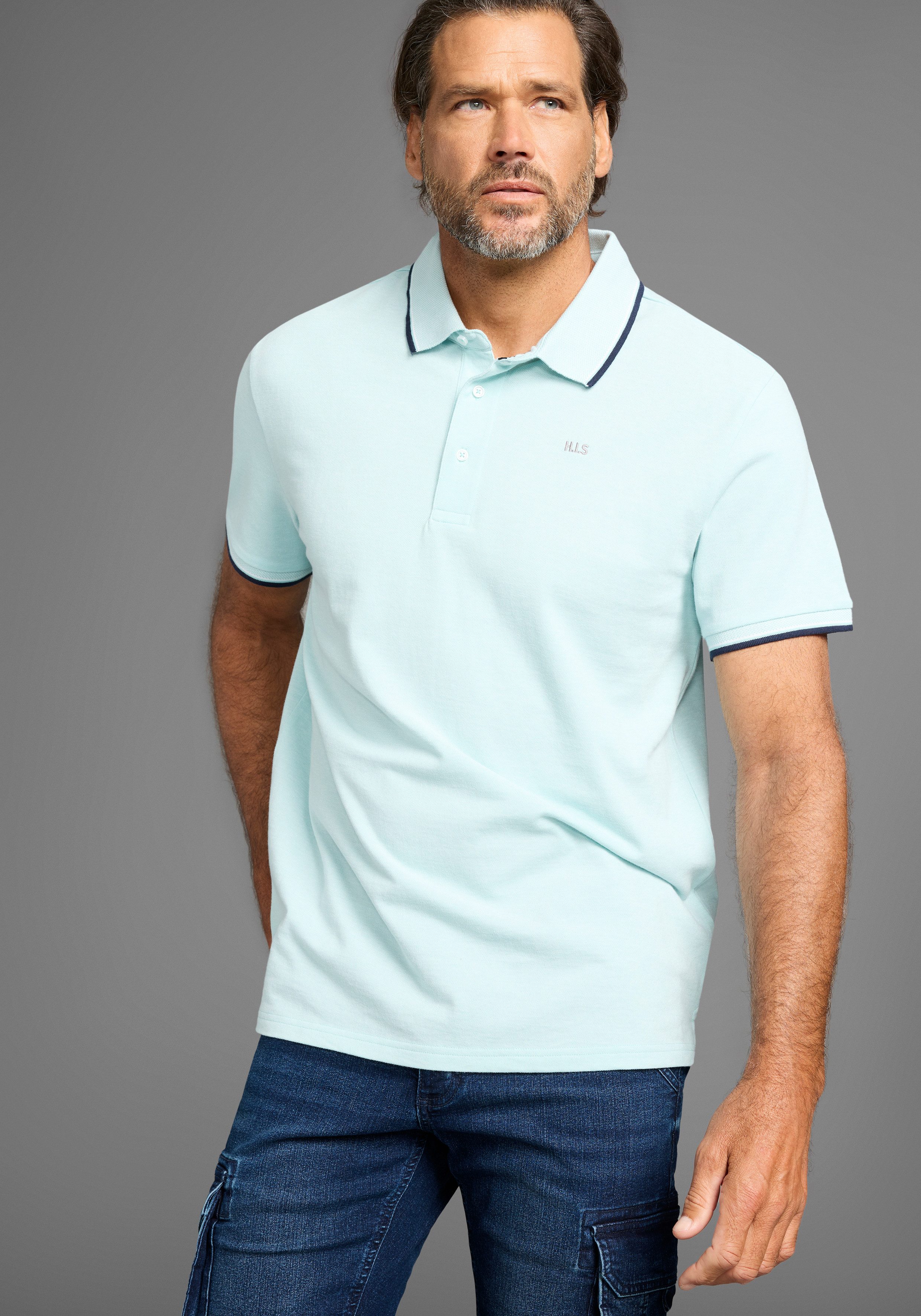 H.I.S Poloshirt mit sportlichen Kontraststreifen & Logo-Stickerei günstig online kaufen