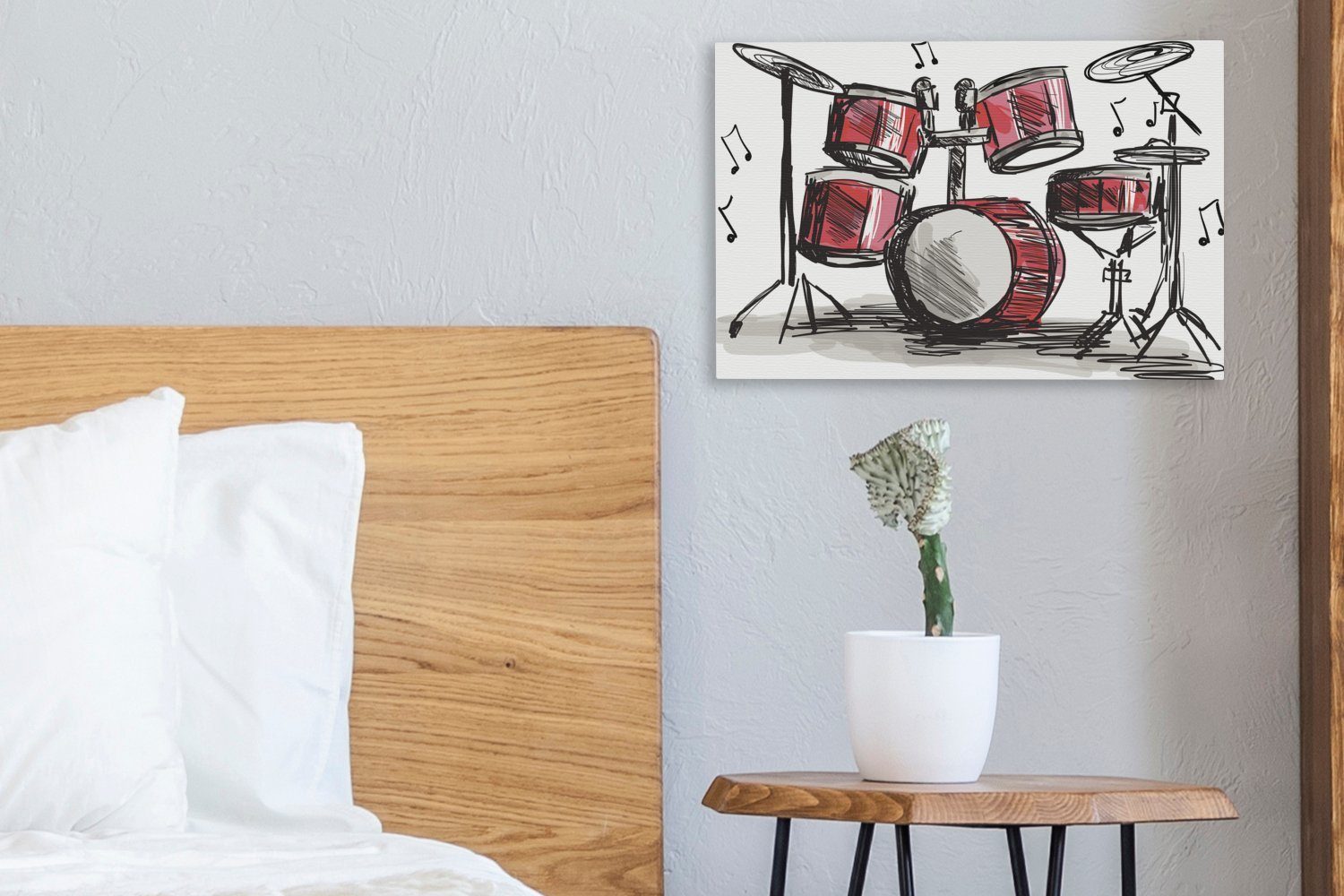 Leinwandbild Illustration 30x20 Leinwandbilder, Schlagzeugs, eines St), cm Wanddeko, einer Wandbild Zeichnung OneMillionCanvasses® Aufhängefertig, (1