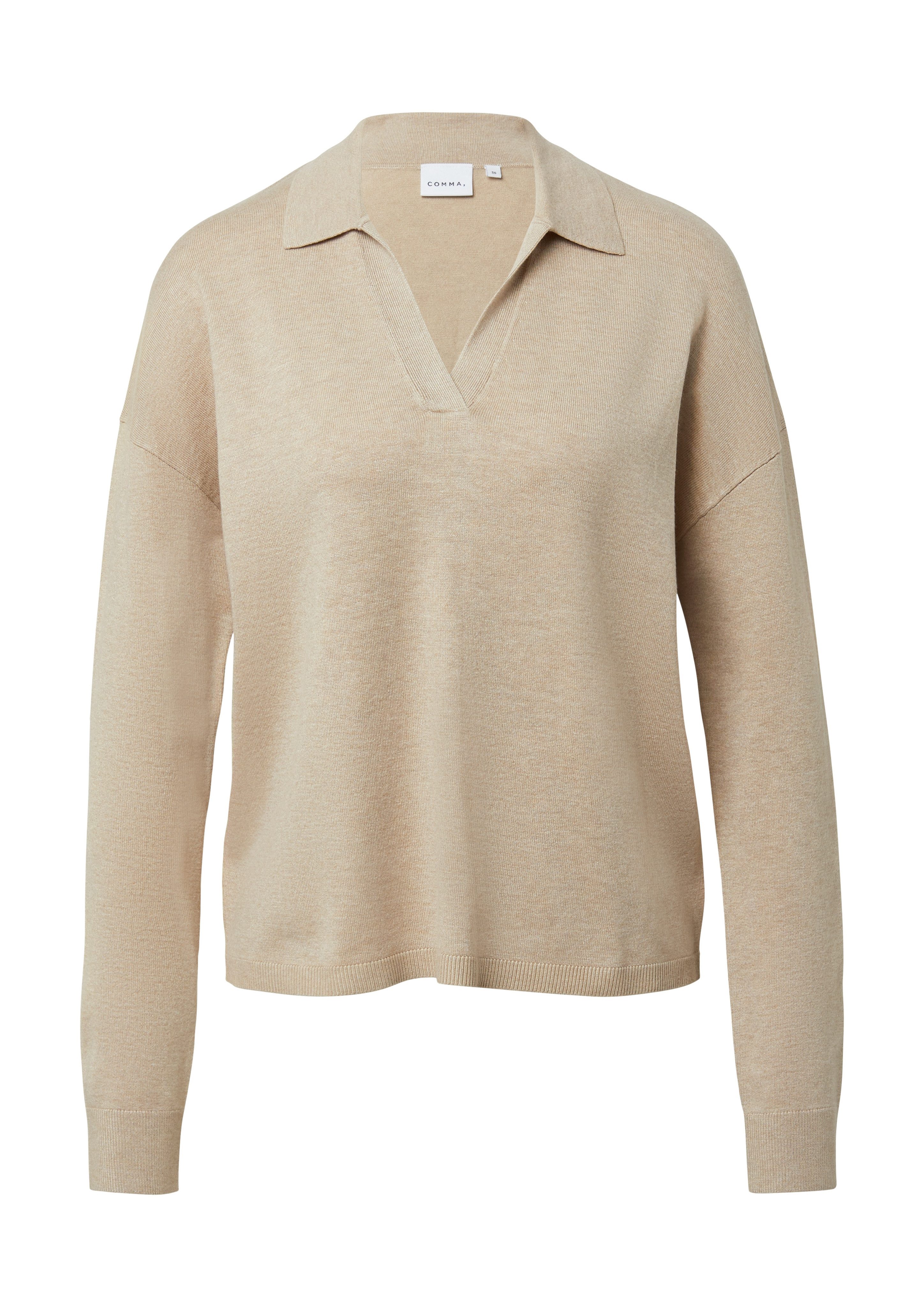 comma Strickpullover mit V-Ausschnitt und Polo Kragen