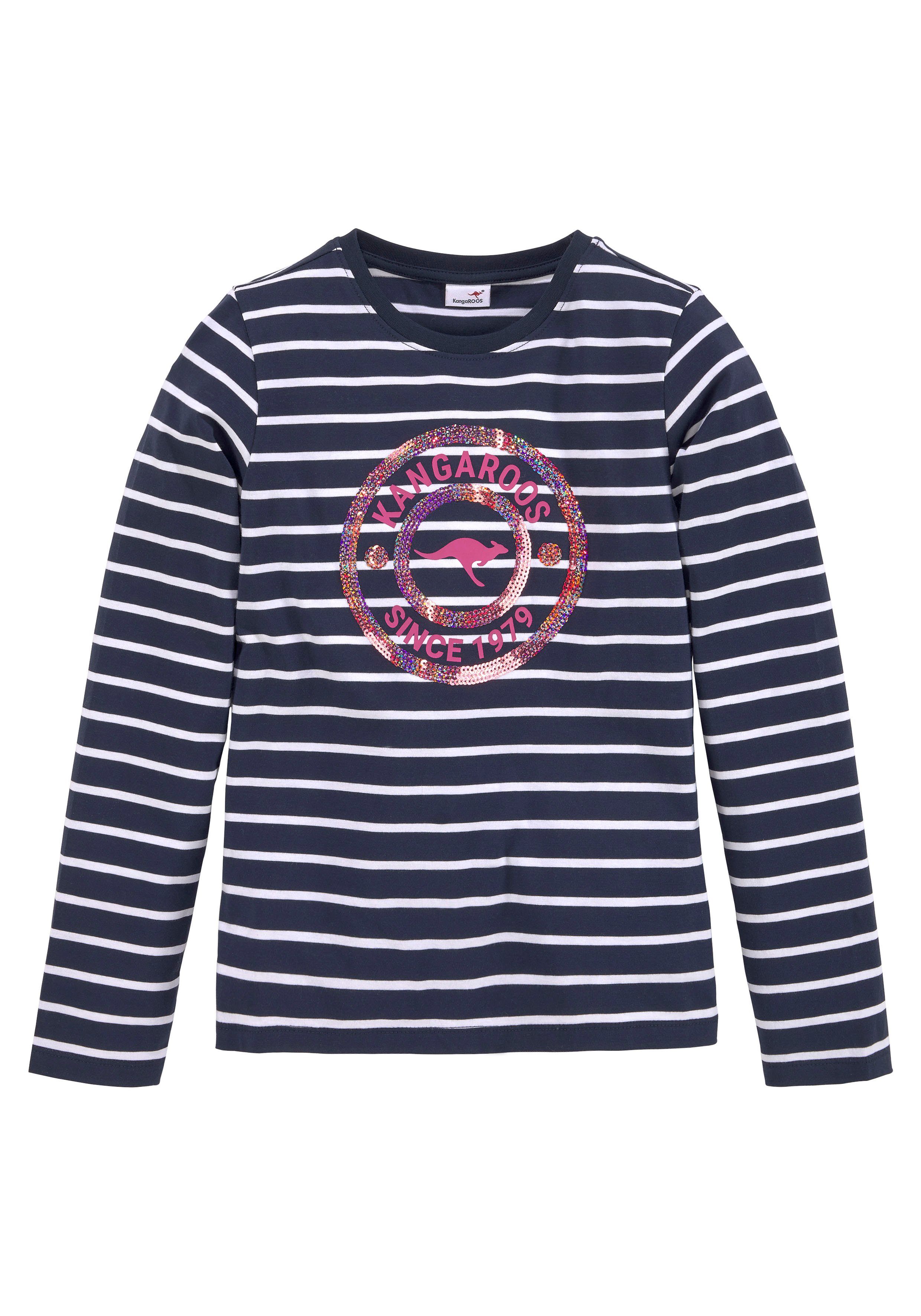 KangaROOS Langarmshirt Ringelshirt mit Paillettenapplikation taillierte Passform, aus Jerseystoff. Reduzierter Preis € 17,49. Unverbindliche Preisempfehlung € 24,99, (€ 17,49 pro 1 Stk)