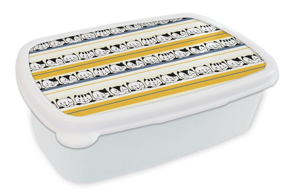 MuchoWow Lunchbox Katze - Muster - Haustiere, Kunststoff, (2-tlg), Brotbox für Kinder und Erwachsene, Brotdose, für Jungs und Mädchen weiß