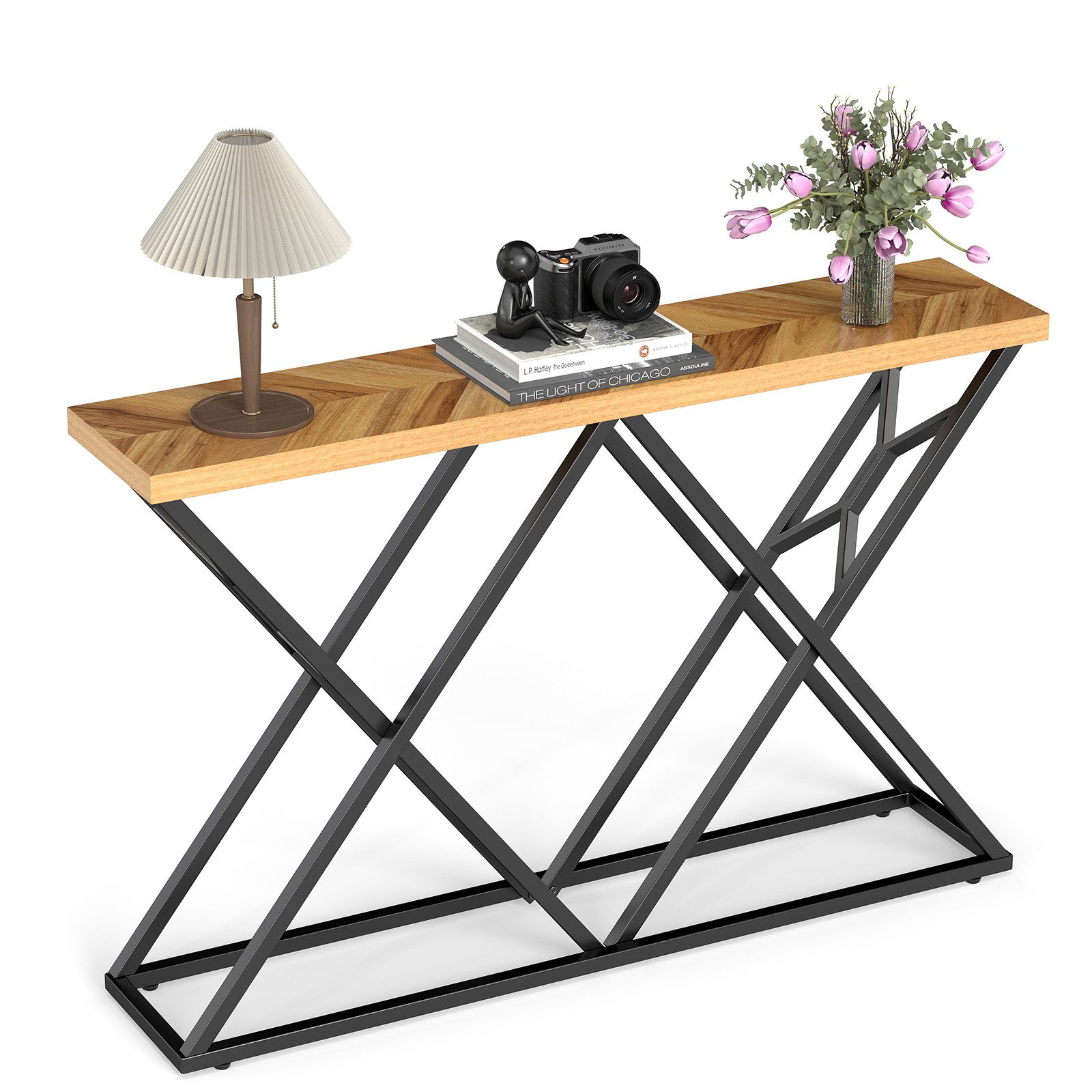 COSTWAY Konsolentisch, schmal 140cm Eingangstisch mit geometrischer Metallbasis