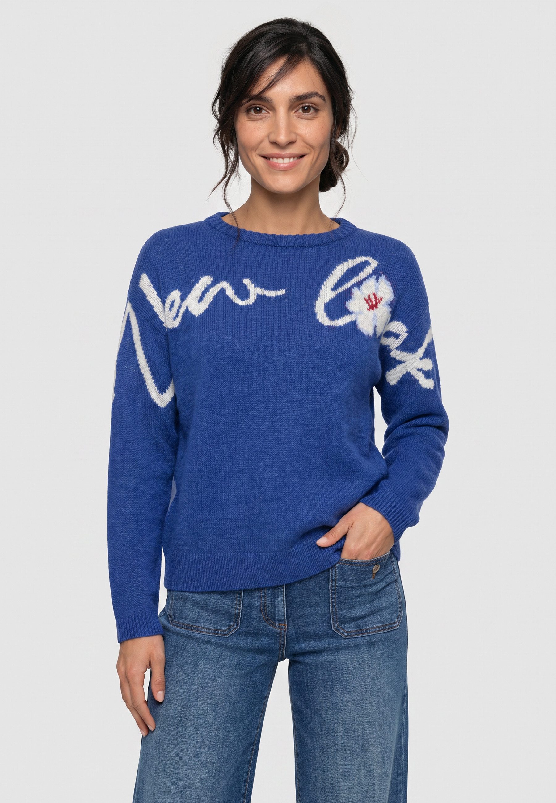 Olsen Strickpullover mit Panneaux-Dessin und U-Boot-Ausschnitt