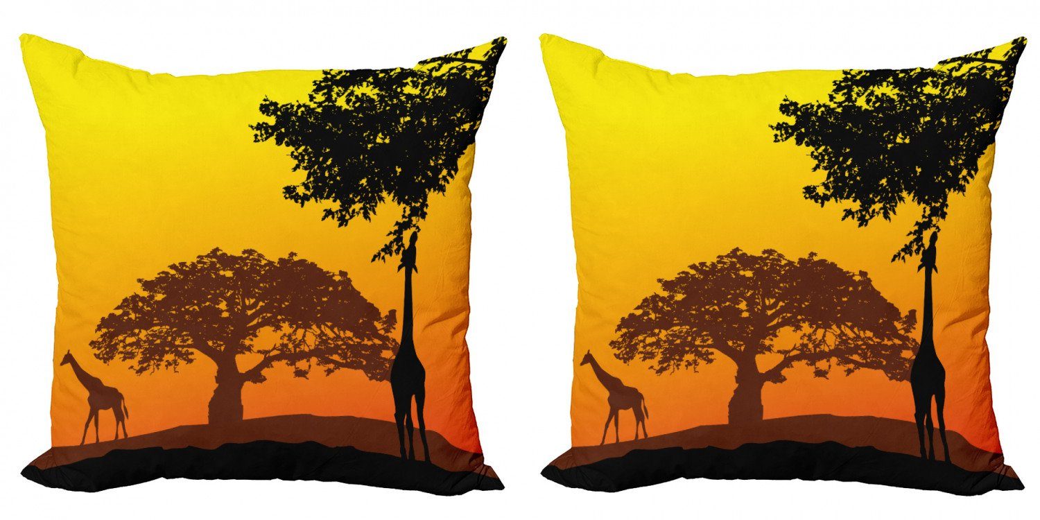 Giraffe Stück), Savannah Doppelseitiger Modern (2 Silhouette Kissenbezüge Wüste Accent Digitaldruck, Abakuhaus