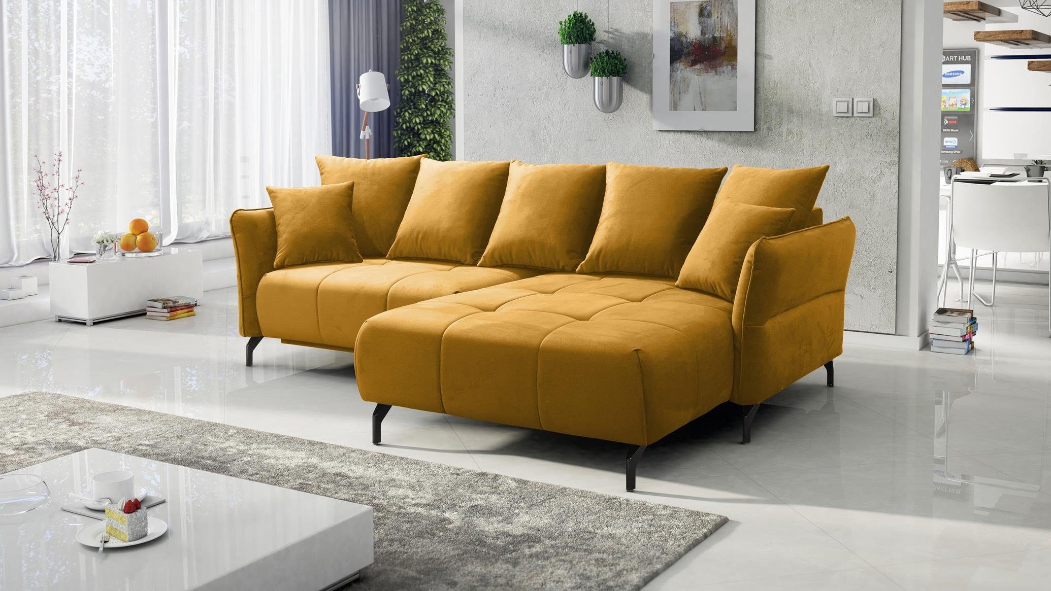 Furnix Ecksofa KAIROSS Sofa mit Schlaffunktion Auswahl, mit Bettkasten, ausziehbare Liegefläche: 133 x 234 cm Ocker EL08