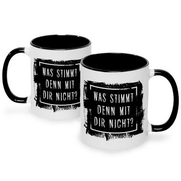 GRAVURZEILE Tasse mit Spruch - "Was stimmt denn mit Dir nicht?", Keramik, Farbe: Schwarz & Weiß