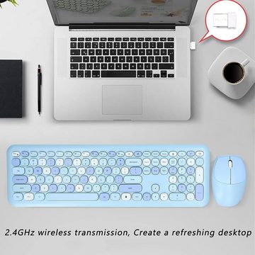 Dilwe Schneller Zugriff auf Multimedia-Funktionen Tastatur- und Maus-Set, Verbesserte Büroeffizienz und Komfort mit Retro ergonomischem Design