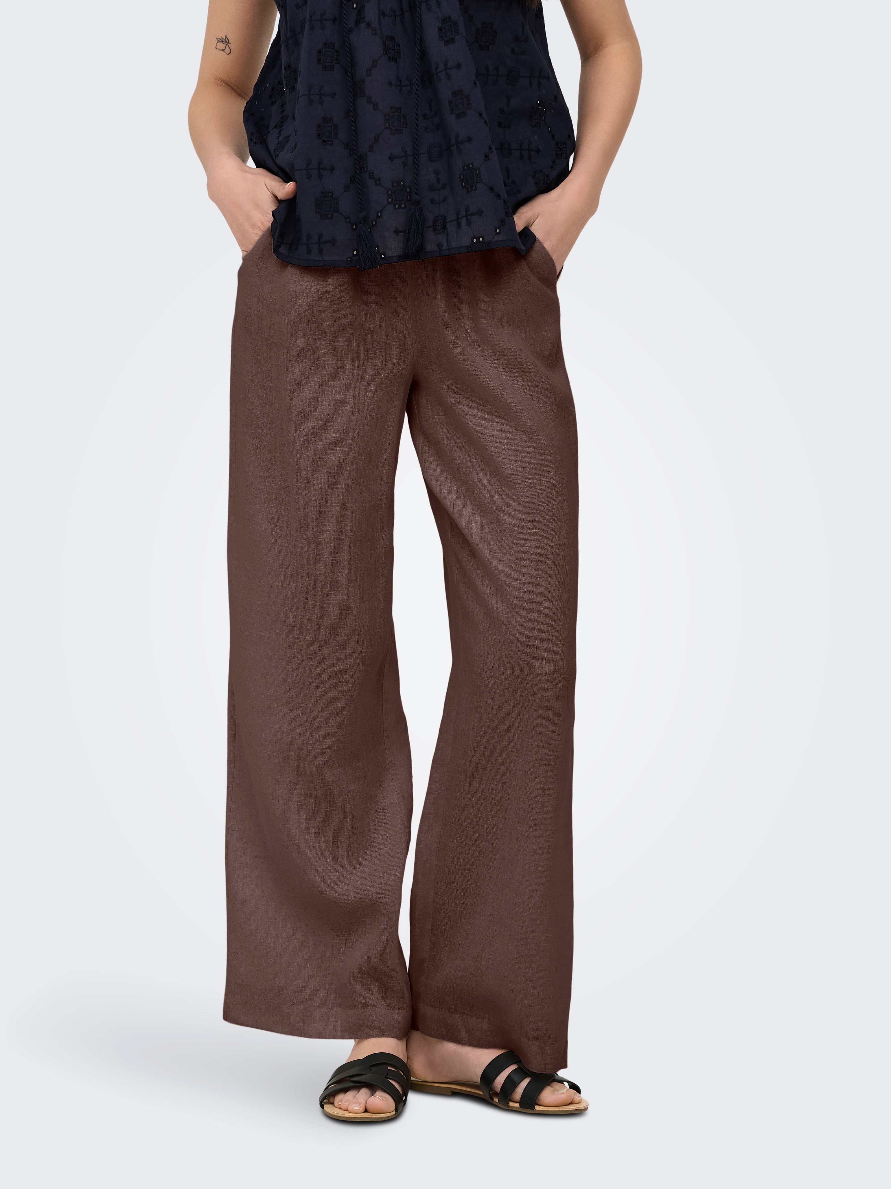 ONLY Schlupfhose ONLBRUXELLES MW LIN BL TIE PANT PNT NOOS Sommerhose mit Leinen