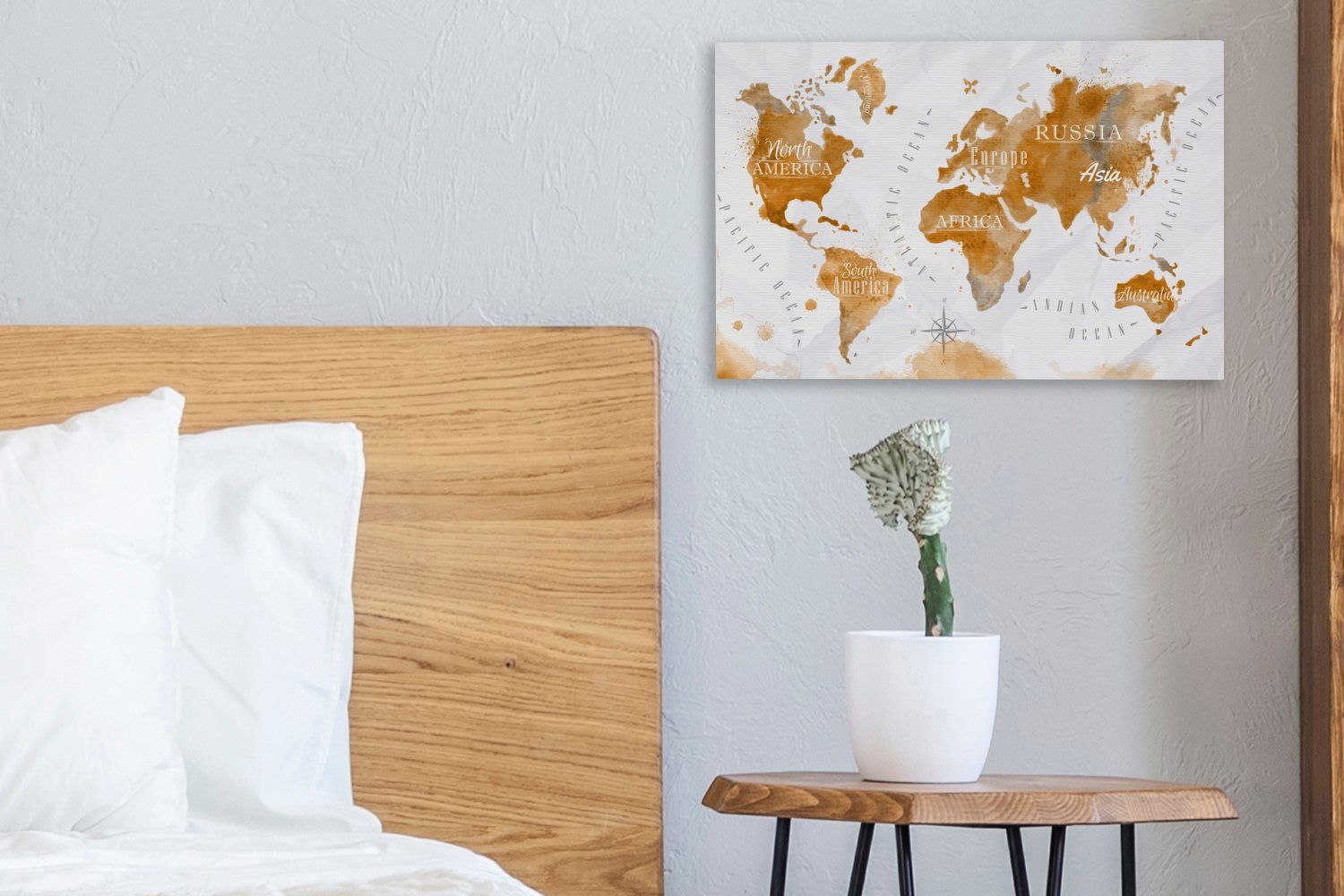 Welt, Gold St), Leinwandbild (1 Wandbild Leinwandbilder, Wanddeko, - 30x20 - Karte cm Aufhängefertig, OneMillionCanvasses®