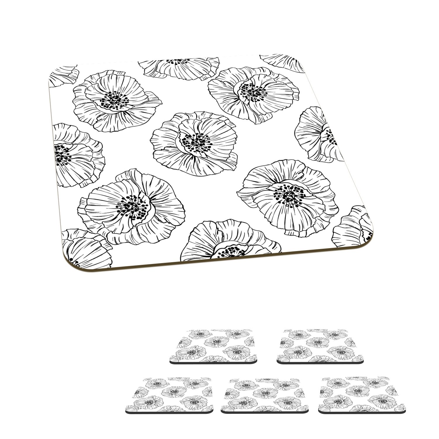 MuchoWow Glasuntersetzer Mohn - Blumen - Design, Zubehör für Gläser, 6-tlg., Glasuntersetzer, Tischuntersetzer, Korkuntersetzer, Untersetzer, Tasse