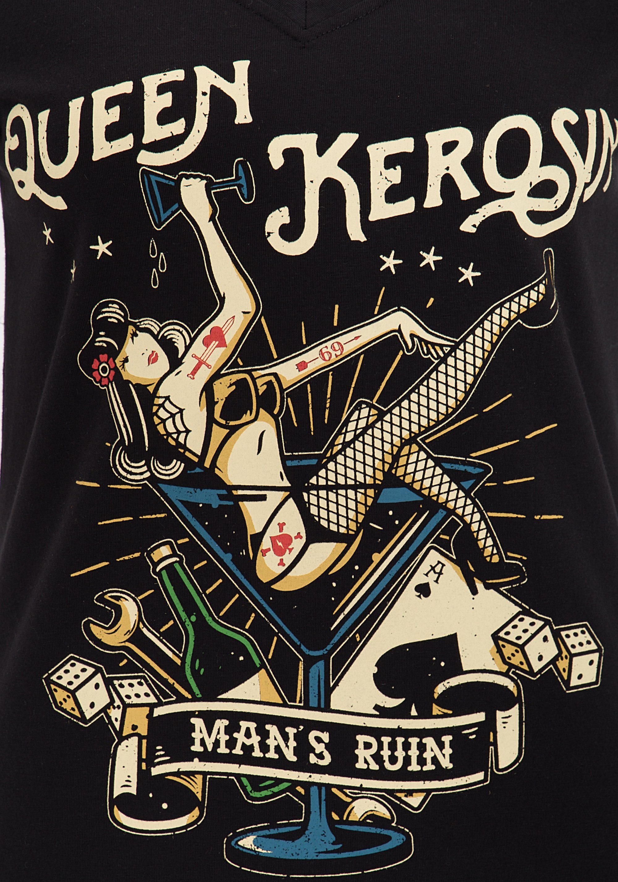 Retro-Print und Kurzarmshirt Logo-Patch mit QueenKerosin Ruin mehrfarbigem Mans