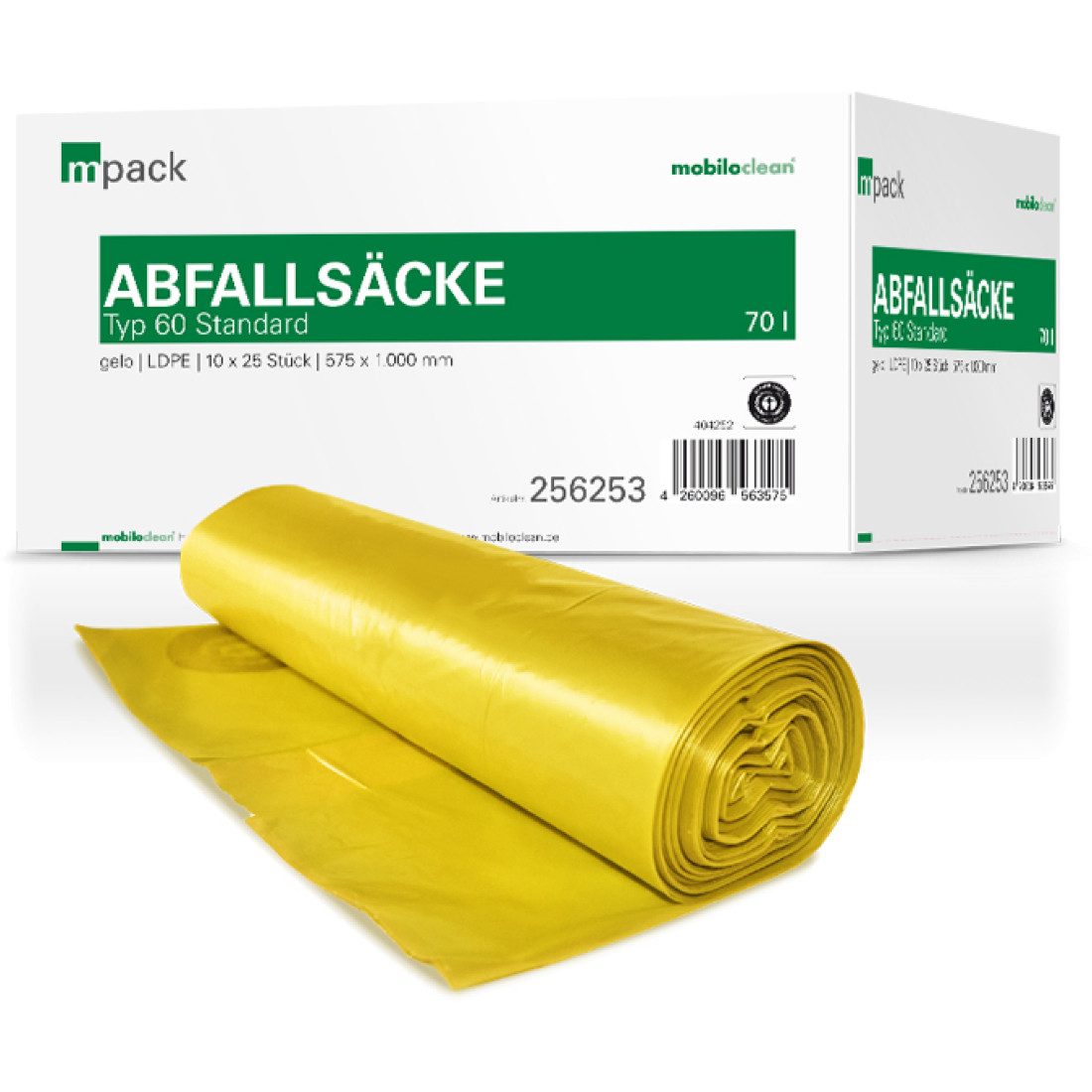 Mobiloclean Müllsack mpack Abfallsäcke 70 Liter T60 (36my) gelb
