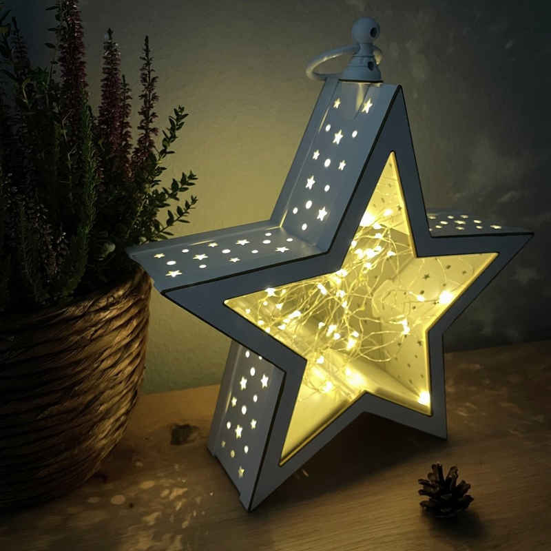Online-Fuchs LED Laterne Stern Laternen mit 50 LED beleuchtet Setgröße und -farbe wählbar, LED fest integriert, warmweiß, Funkeleffekt, auch zum hängen, zwei Beleuchtungsarten, 35 cm hoch