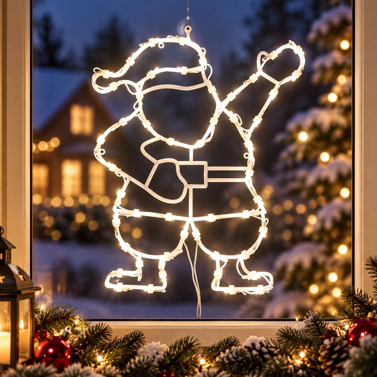 DEGAMO Beleuchtetes Fensterbild WEIHNACHTSMANN, 42x37, 50 LED weiss, Netzbetrieb 230V – Bild 3 von 5