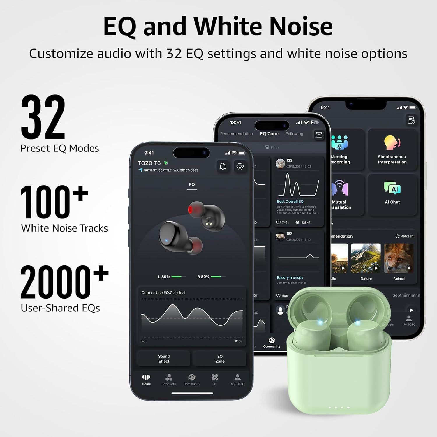 TOZO Bluetooth 5.3 Headset mit 50h Akku & IPX8 Schutz In-Ear-Kopfhörer (Die kabellosen Kopfhörer ermöglichen bis zu 50 Stunden Akkulaufzeit mit Ladecase für langanhaltenden Musikgenuss unterwegs., True Wireless Audio mit Ladecase, Bass Sound & Touch Steuerung)