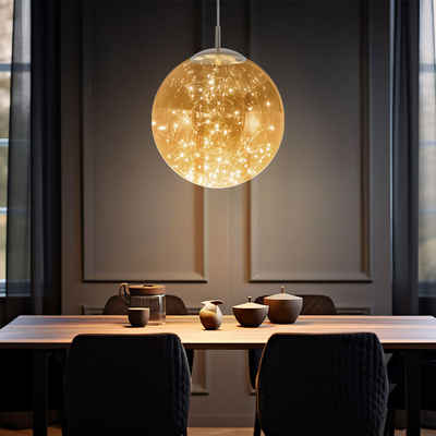 NOWA LED Pendelleuchte, LED-Leuchtmittel fest verbaut, LED Pendellampe Wohnzimmerleuchte Metall Glas amber Chrom H 150 cm