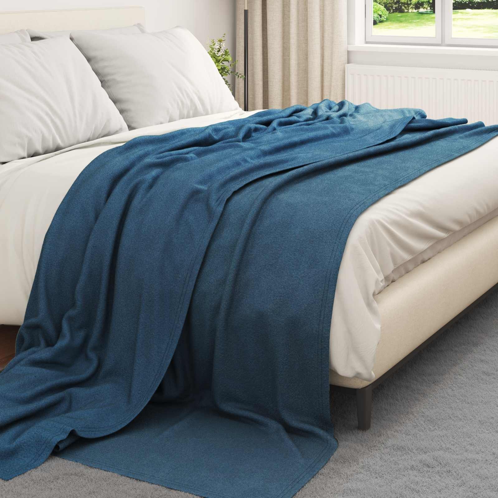 vidaXL Bettüberwurf Überwurfdecke Marineblau 240 x 220 cm Fleece
