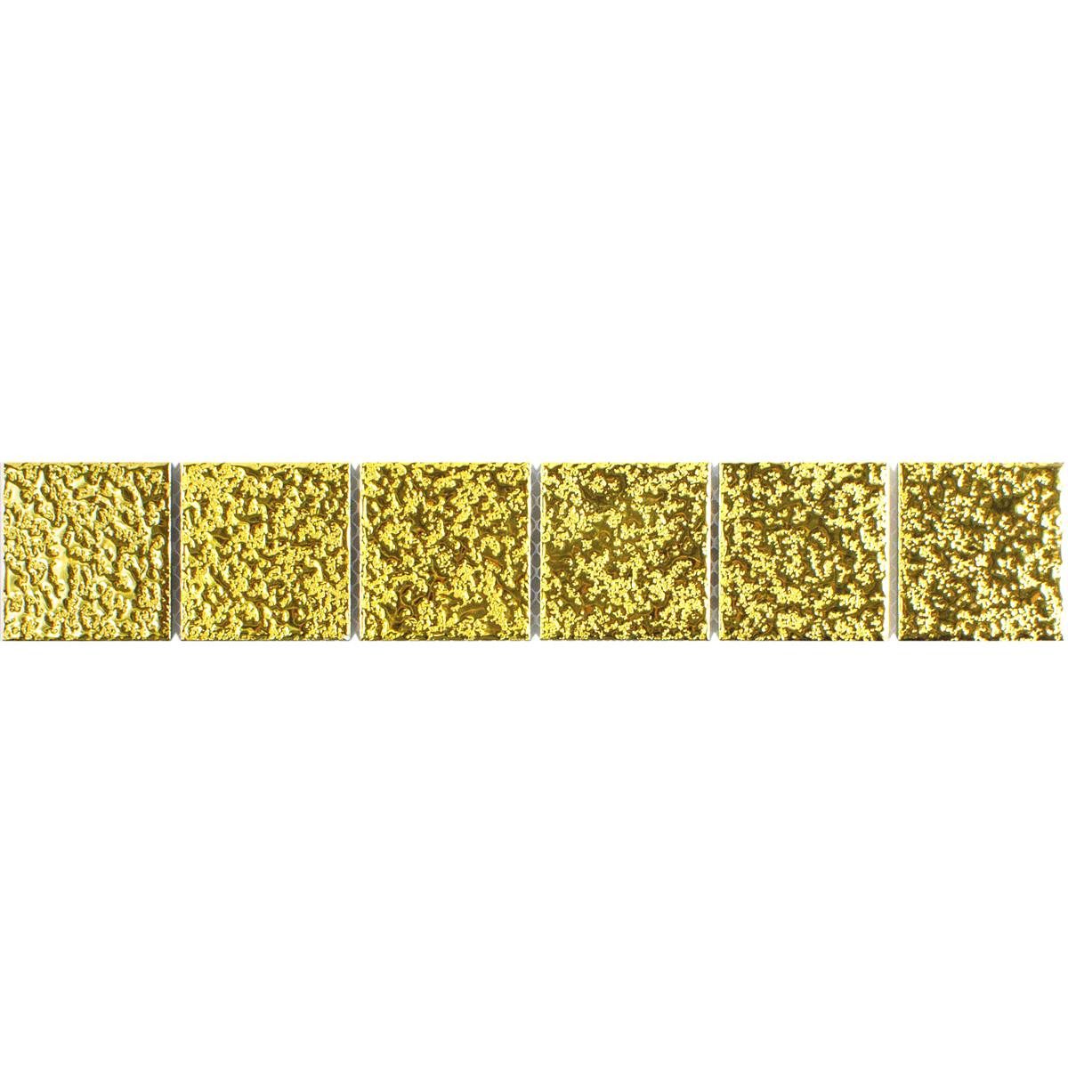 Mosafil Mosaikfliesen Keramikbordüre McLeod Gehämmert, Keramik 30.500x4.800, gold, Verlegefertig auf ein Netz geklebt