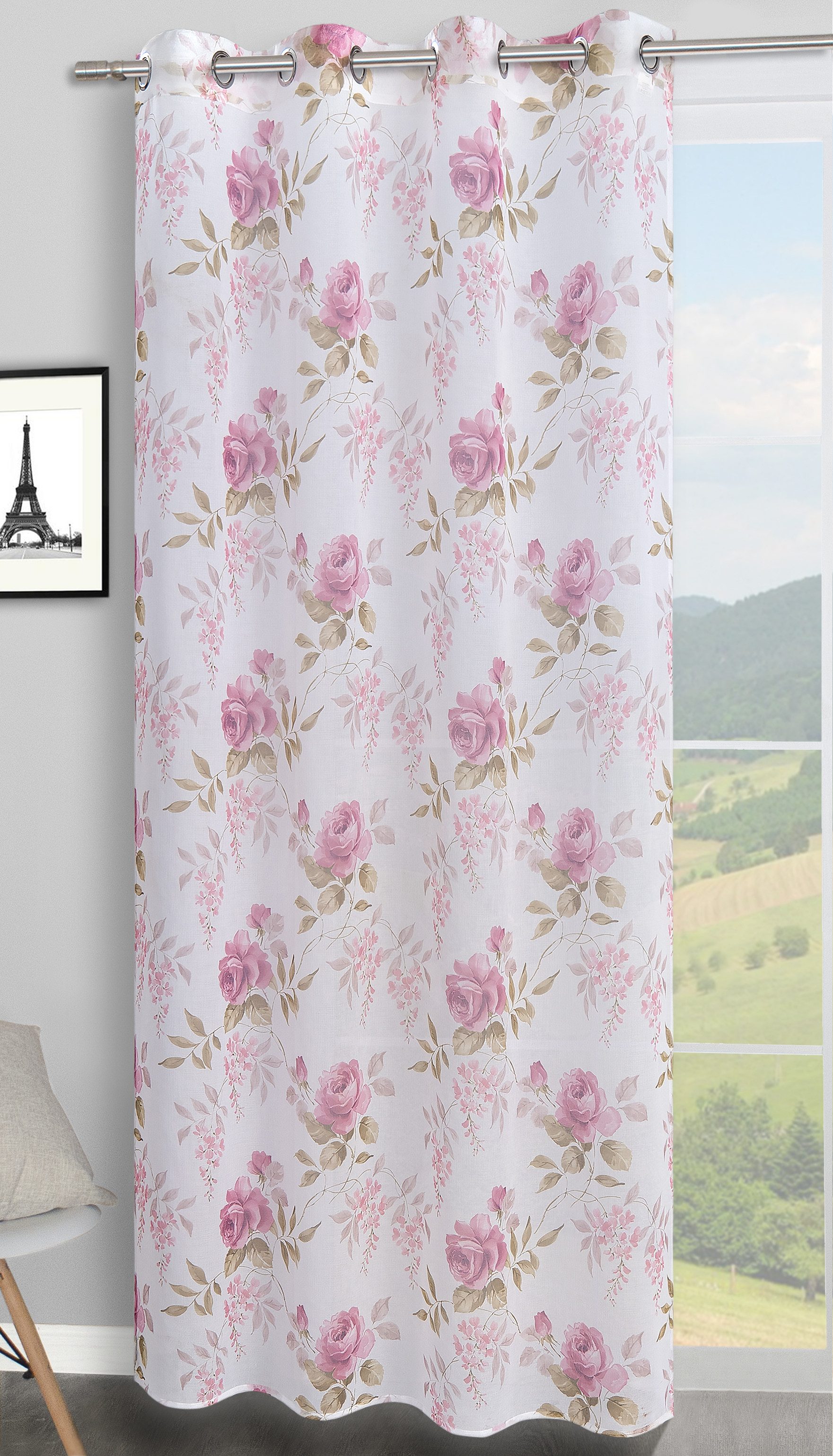 EXPERIENCE Vorhang Ösenschal mit Rosenmuster 140x245 cm Polyester, Ösen, halbtransparent, 8 Ösen – Bild 2 von 5