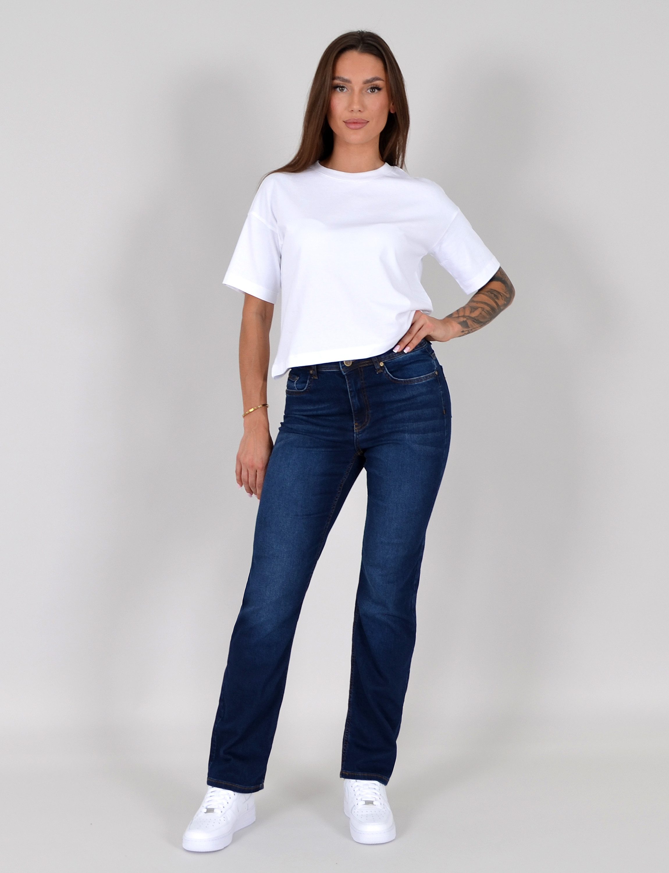 ESRA Straight-Jeans Damen Stretch-Jeans Premium Baumwolle Jeanshose Damen Straight Fit G14 Straight Jeans Damen High Waist Stretch Jeans Damen Regular Hose