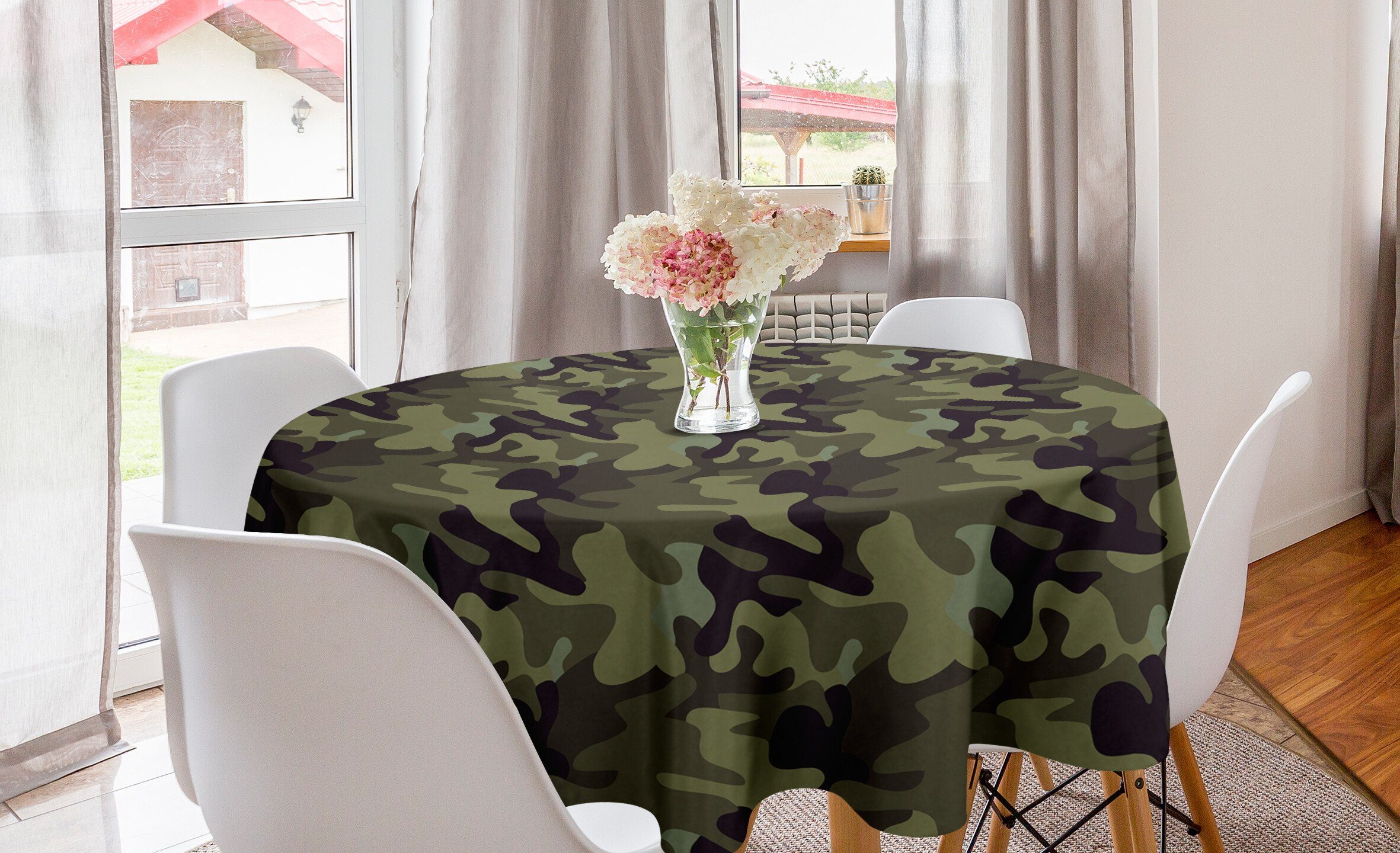 Abakuhaus Tischdecke Kreis Tischdecke Abdeckung für Esszimmer Küche Dekoration, Khaki Camouflage Motiv Camo Stains