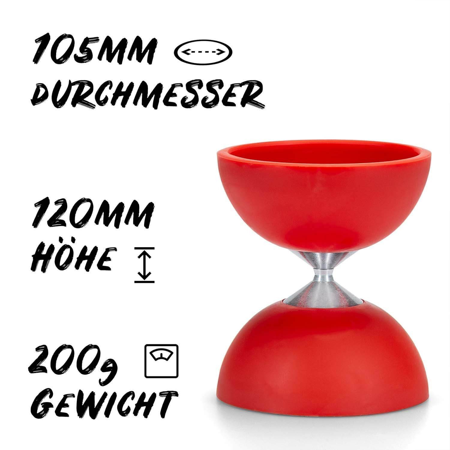 Diabolo Freizeitsport Diabolo Set Basic - inkl. Alu-Handstäben, Ersatzschnur, Anleitung, (Set, 1-tlg), Diabolo Set Basic (rot) Kinder ab 5 mit Stäben Anleitung Ersatzschnur