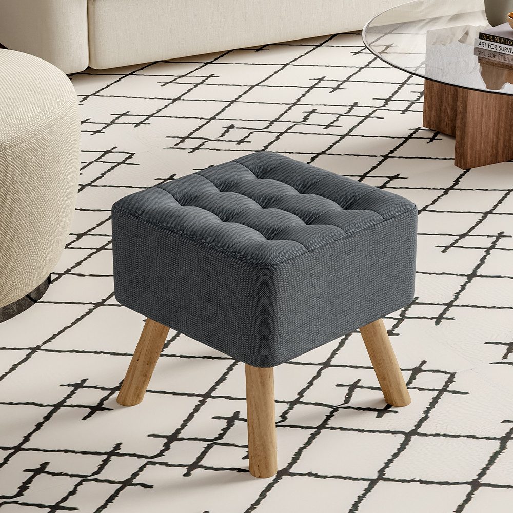 LIVINGANDHOME Sitzhocker Quadratischer Polsterhocker mit Eichenholzbeine, günstig online kaufen