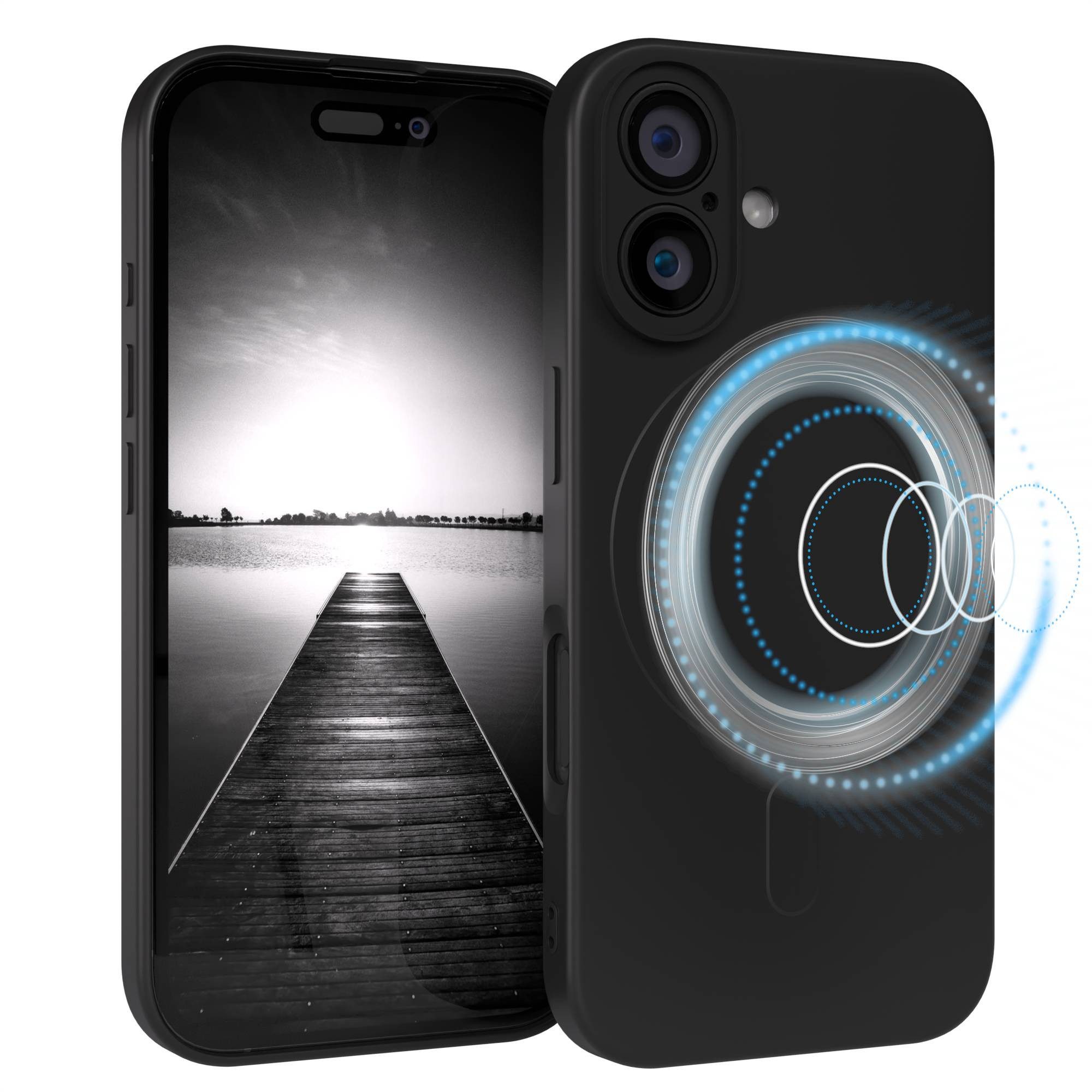 EAZY CASE Handyhülle TPU Hülle mit/-ohne MagSafe Apple iPhone 16 6,1 Zoll, TPU Schutzhülle mit MagSafe kratzfest Back Cover Kameraschutz Schwarz