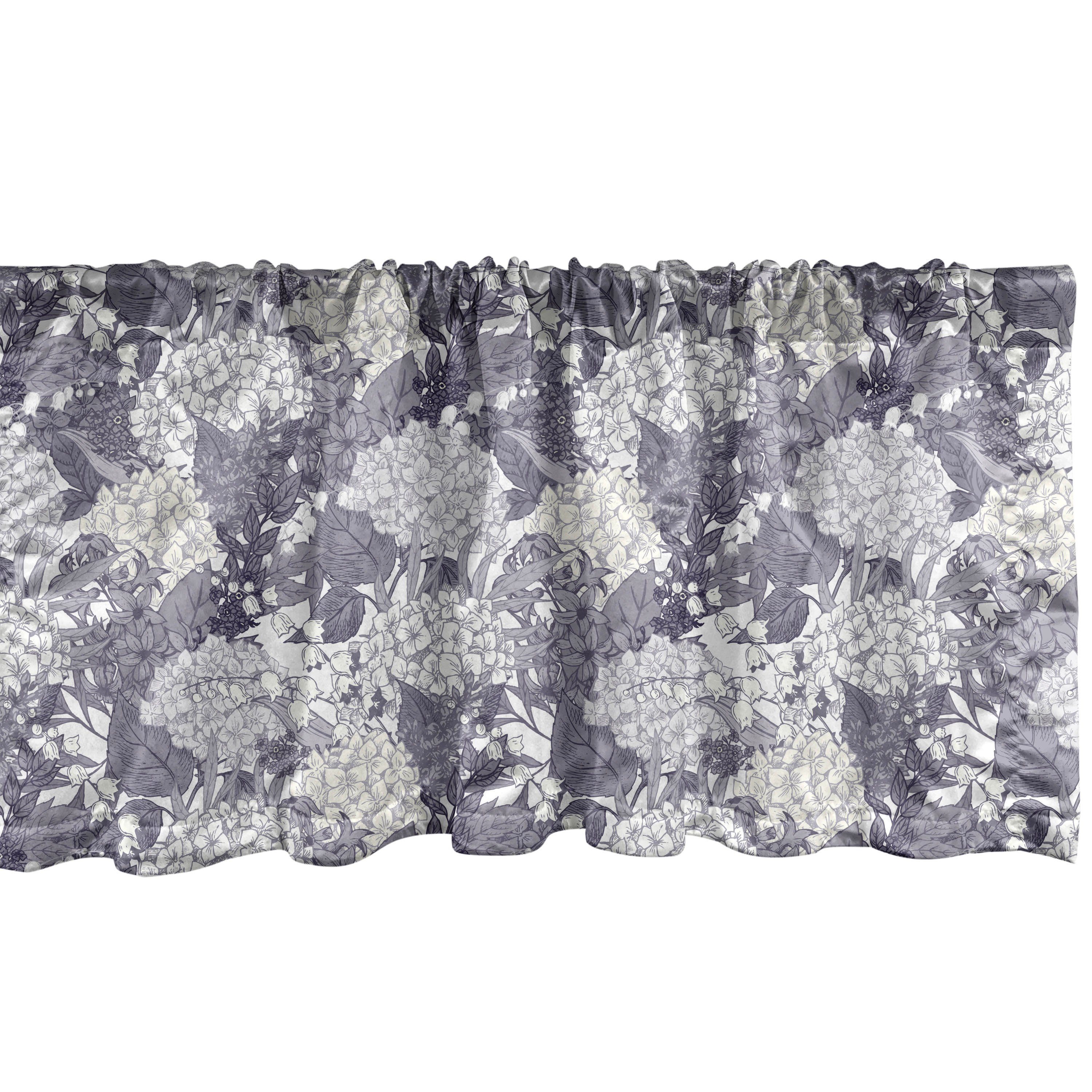 Scheibengardine Vorhang Volant für Küche Schlafzimmer Dekor mit Stangentasche, Abakuhaus, Microfaser, Vintage Botanik Hydrangea Floral