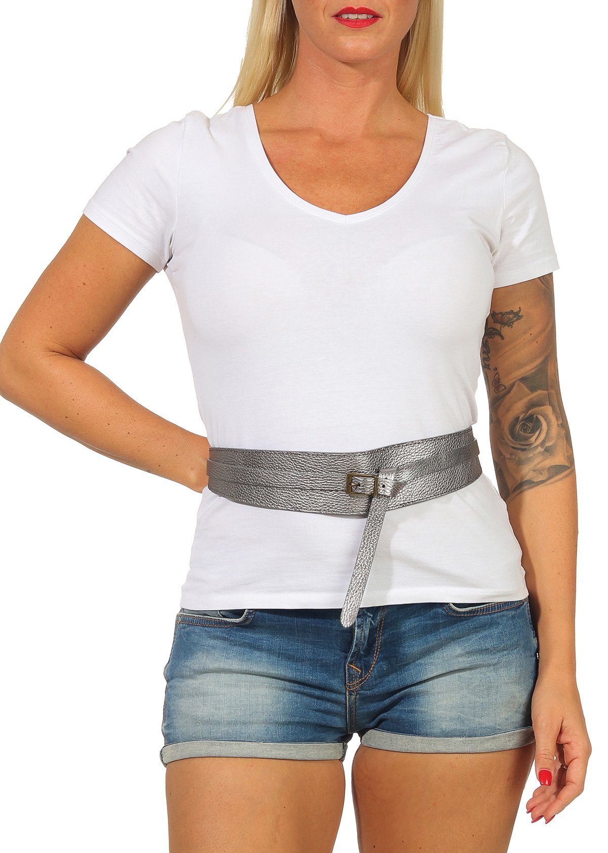 malito more than fashion Hüftgürtel malito Damen Taillengürtel, Echtleder Gürtel, breites Taillenband - Taillengürtel mit Knotenoptik klassischer Gürtelverschluss