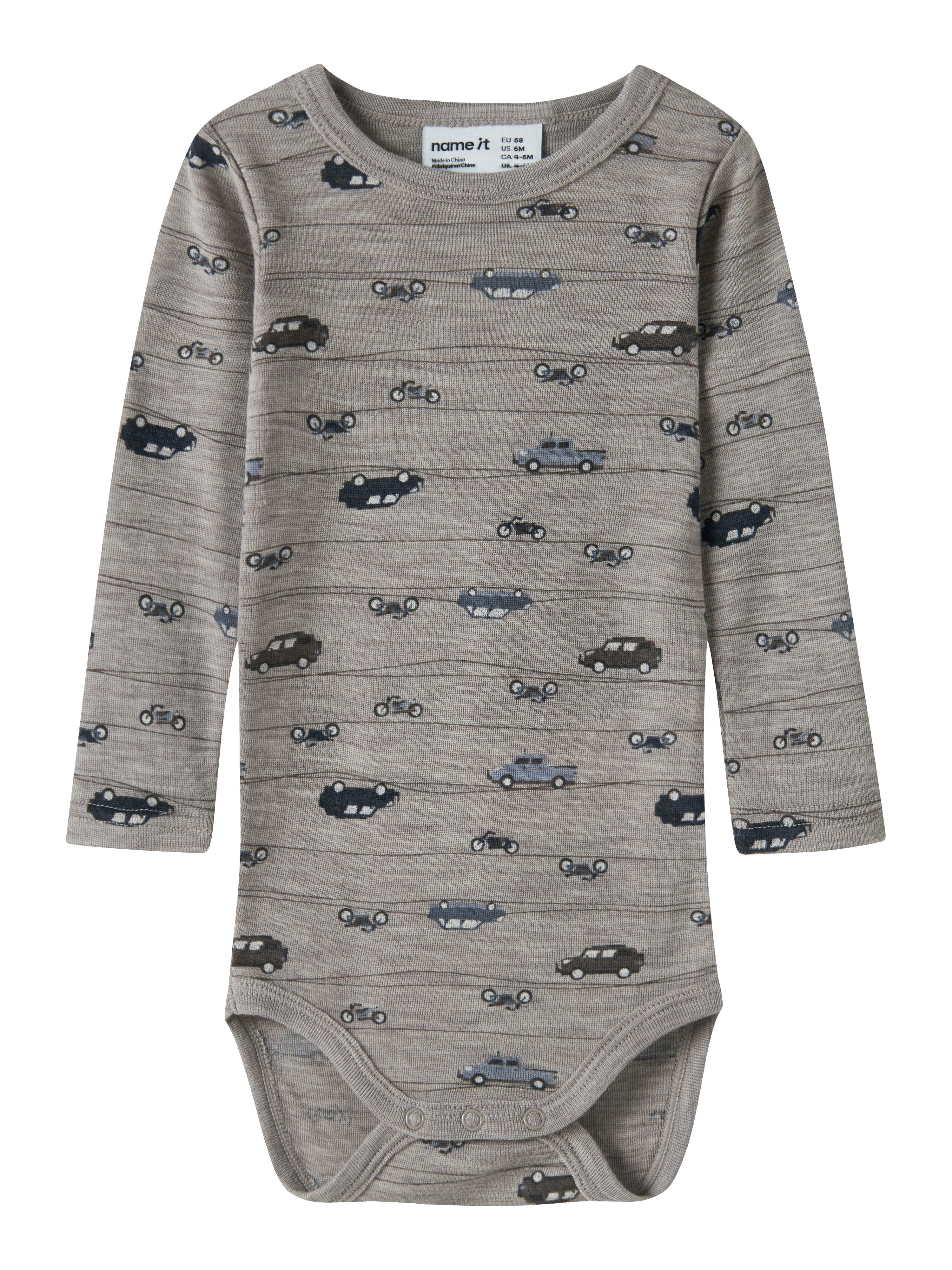 Name It Langarmbody NBMWANG WOOL RIB LS BODY AOP NOOS aus reiner Merinowolle, weich und wärmend