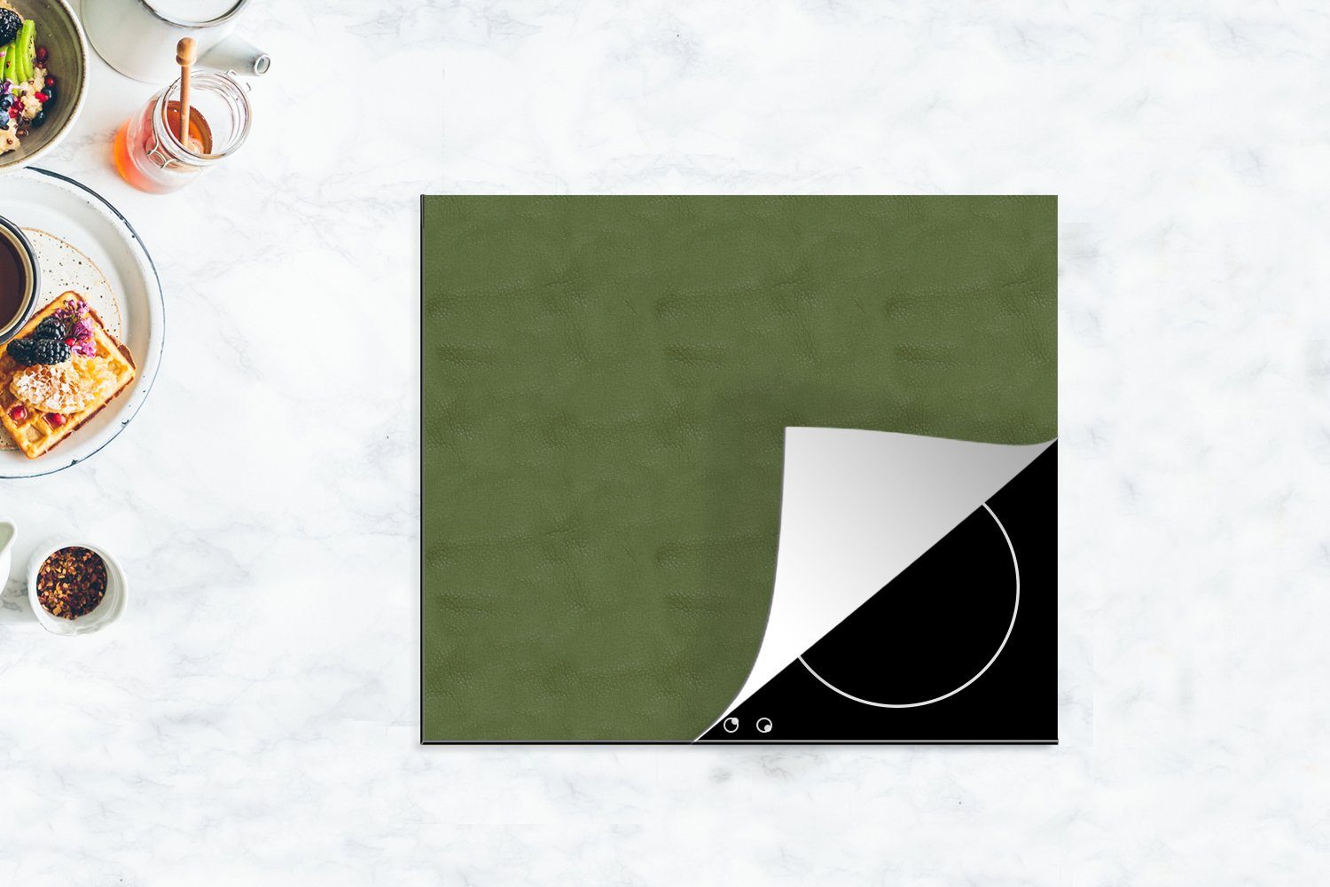 Arbeitsfläche - Grün nutzbar, Tiere, - MuchoWow 60x52 - Induktionsschutz Herdblende-/Abdeckplatte Vinyl, Ceranfeldabdeckung tlg), (1 cm, Mobile Leder