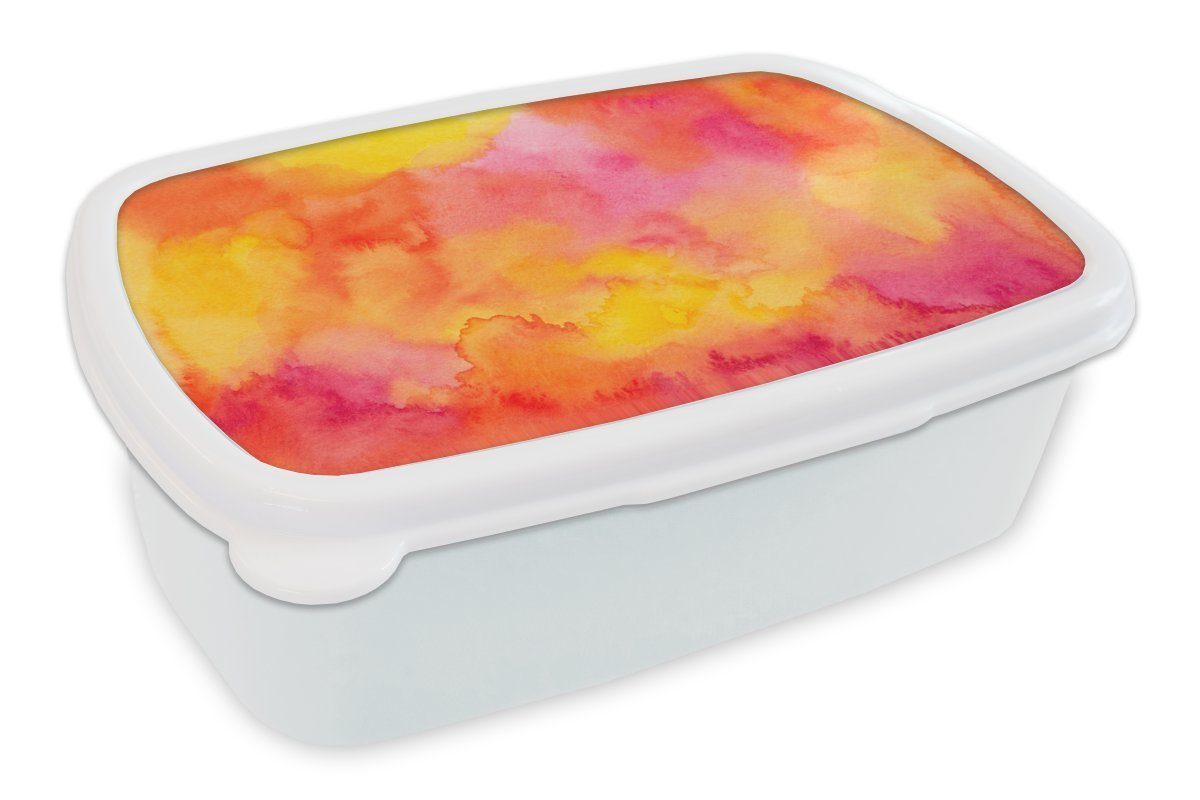MuchoWow Lunchbox Farbe - Malerei - Orange - Gelb, Kunststoff, (2-tlg), Brotbox für Kinder und Erwachsene, Brotdose, für Jungs und Mädchen weiß