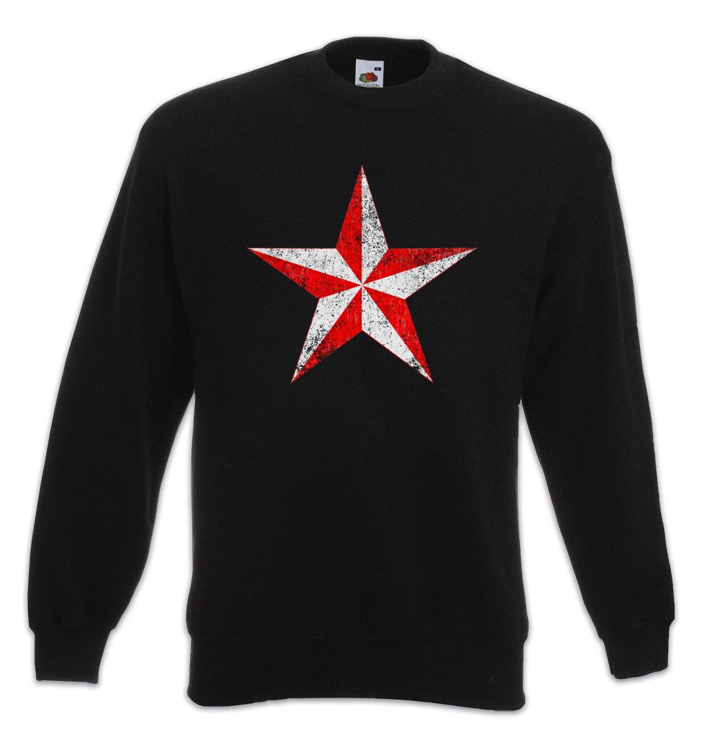 Urban Backwoods Sweatshirt Red & White Vintage Nautical Star Sweatshirt Tattoo Stern Rockabilly (1-tlg) Oldschool Rockabella Pin Up