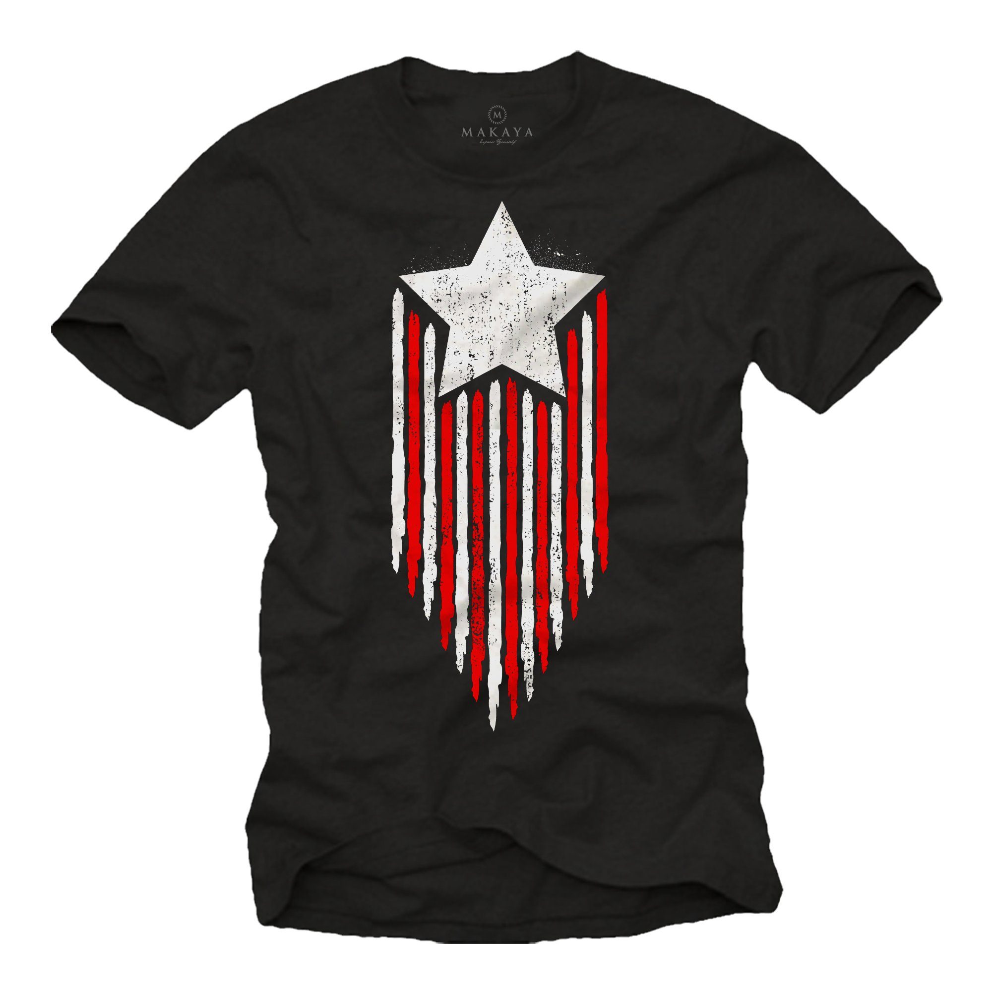 Flagge Vintage Herren Schwarz T-Shirt MAKAYA America Fahne USA American Star US Amerika Stern