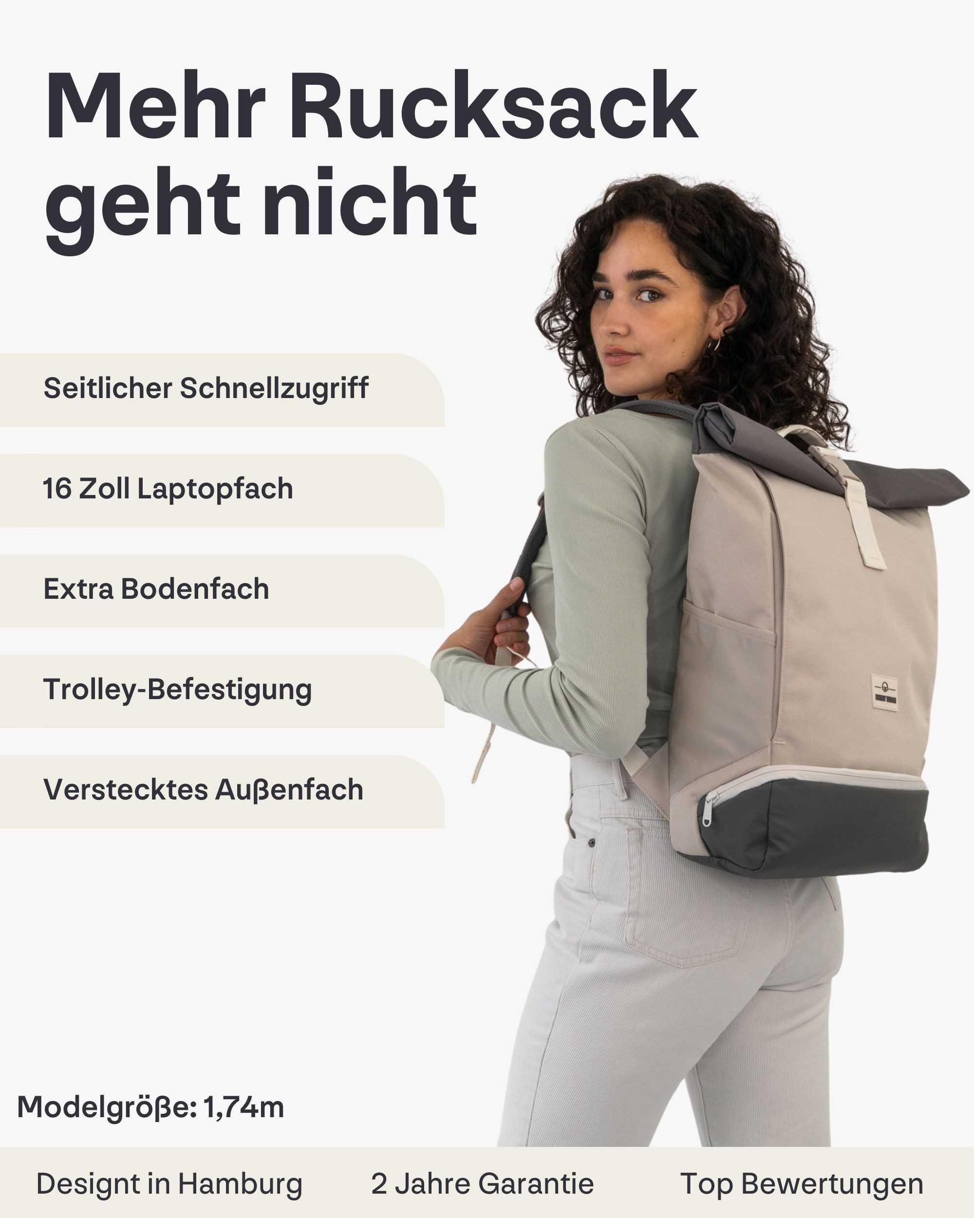 Johnny Urban Cityrucksack Allen Medium Rolltop mit Laptopfach (1-tlg), Wasserabweisend