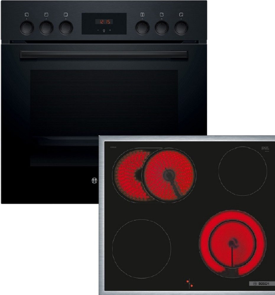 BOSCH Elektro-Herd-Set HEF113BB0, mit nachrüstbar, Schnellaufheizung, Halogen-Innenbeleuchtung, Restwärmeanzeige