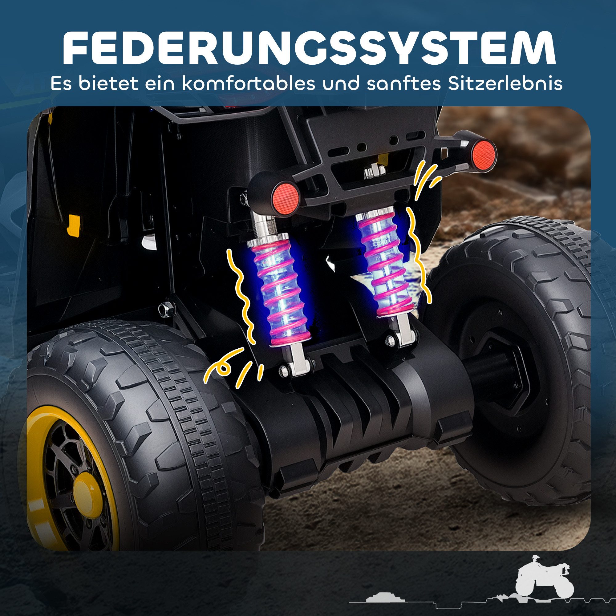 AIYAPLAY Elektro-Kinderquad 12V Elektro Kinderquad mit Vorwärts-& Rückwärtsgang, Belastbarkeit 50 kg, (1-tlg), Kinderauto mit USB, Musik für 3-8 Jahre Kinder, Gelb