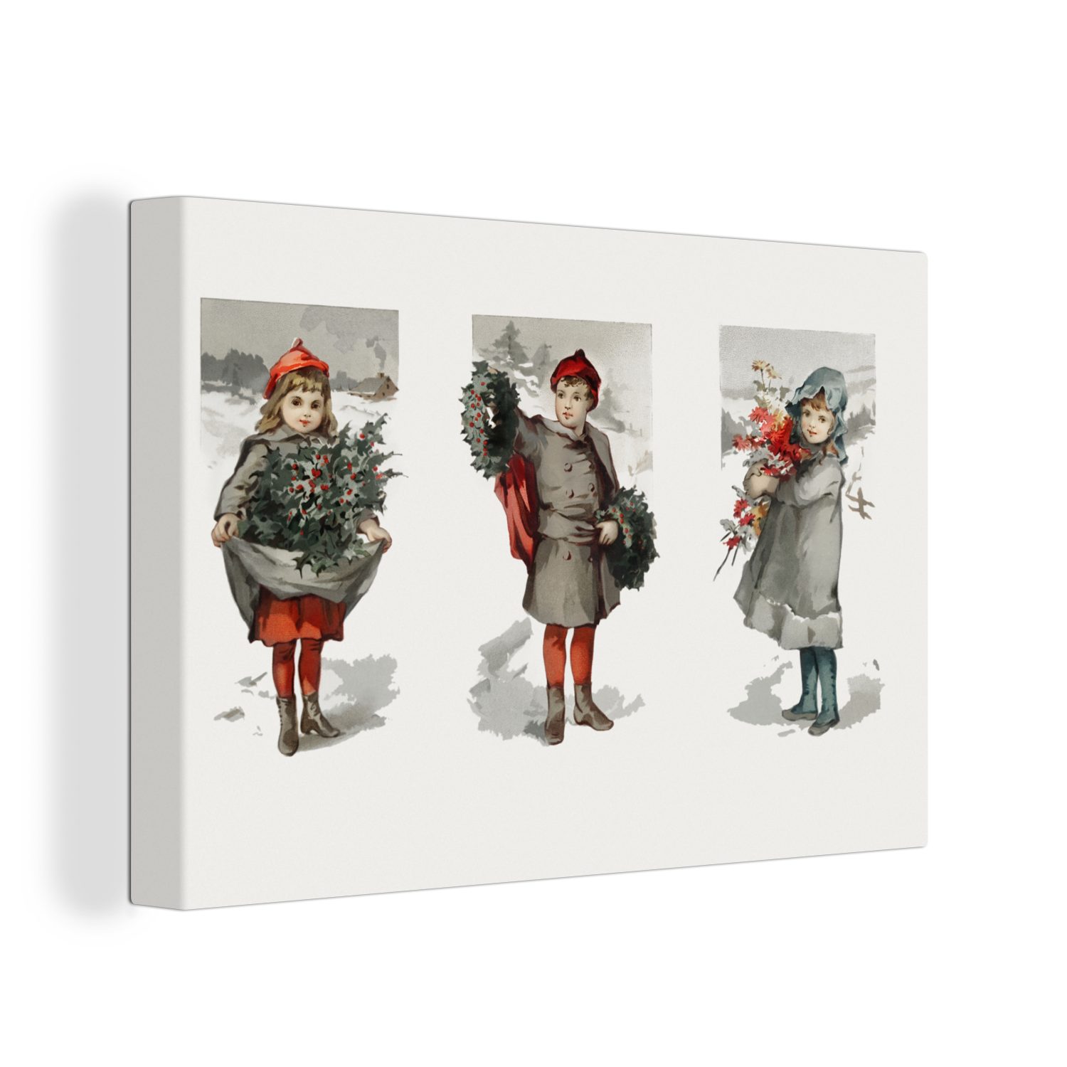 OneMillionCanvasses® Leinwandbild Weihnachten - Schnee - Kinder, Fotodruck (1 St), Leinwand Bilder Klein, Wand Dekoration Aesthetic 30x20 cm