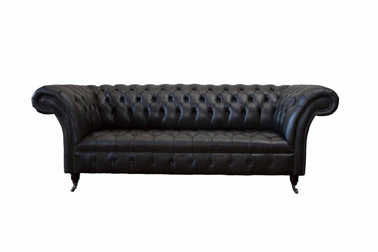 JVmoebel Sofa Luxus Schwarzes Chesterfield Sofa Moderner Dreisitzer Polstermöbel, Made in Europe