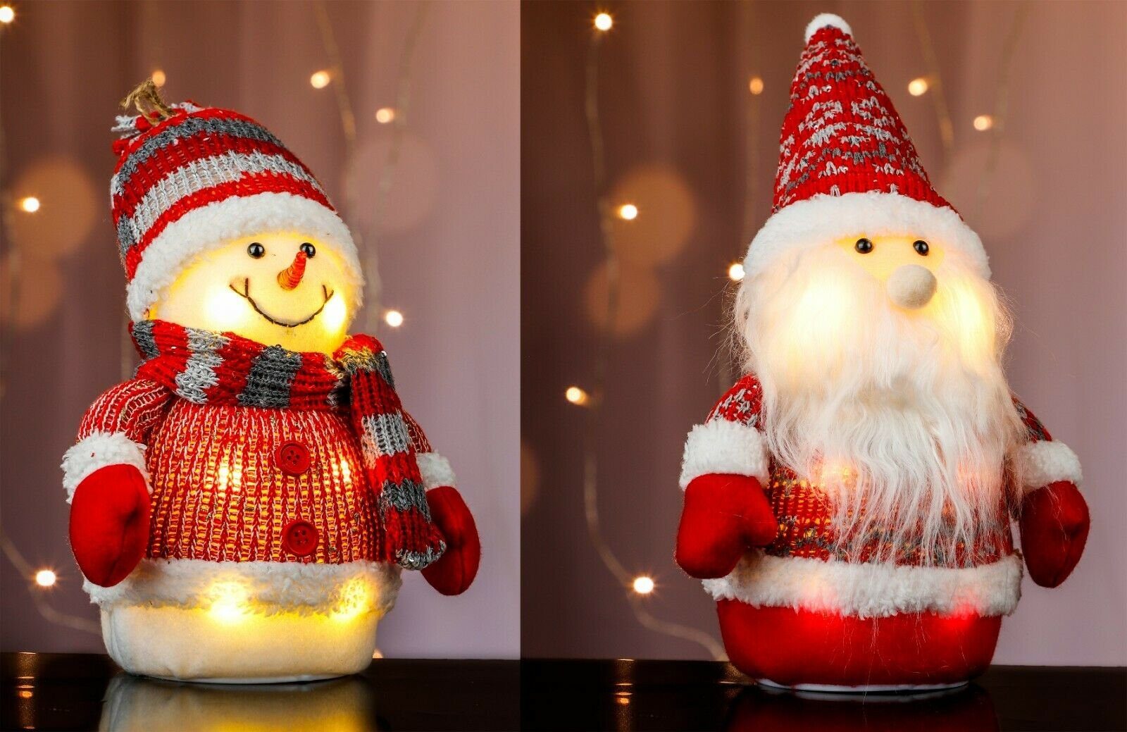 Meinposten Weihnachtsfigur Schneemann Weihnachtsmann LED Schal & Mütze Beleuchtung warmweiß Höhe 25 cm (1 St) | Dekofiguren