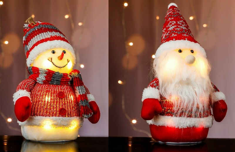Meinposten Weihnachtsfigur Schneemann Weihnachtsmann LED Schal & Mütze Beleuchtung warmweiß Höhe 25 cm (1 St)