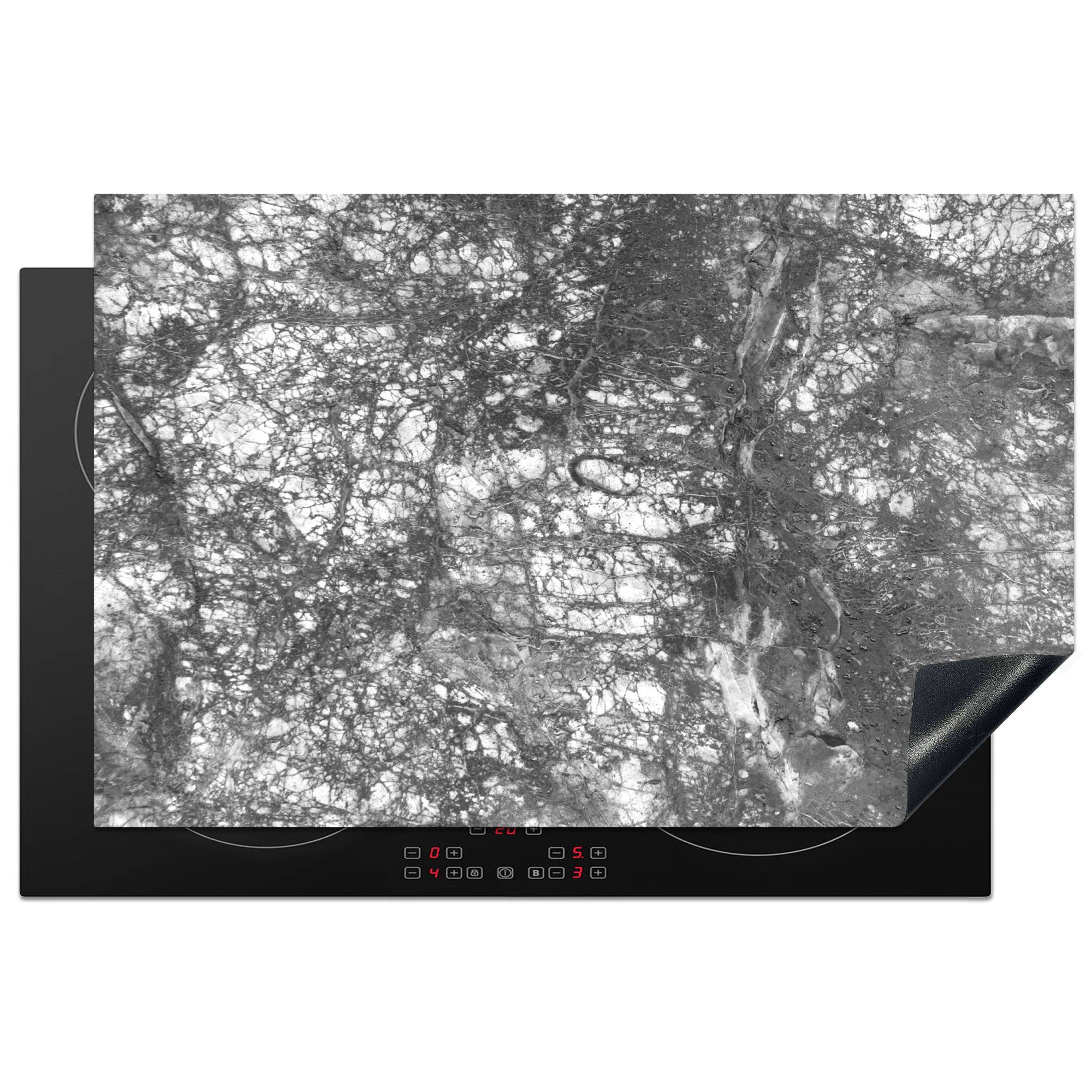 MuchoWow Herdblende-/Abdeckplatte Marmor - Schwarz - Weiß - Steine, Vinyl, (1 tlg), 81x52 cm, Induktionskochfeld Schutz für die küche, Ceranfeldabdeckung