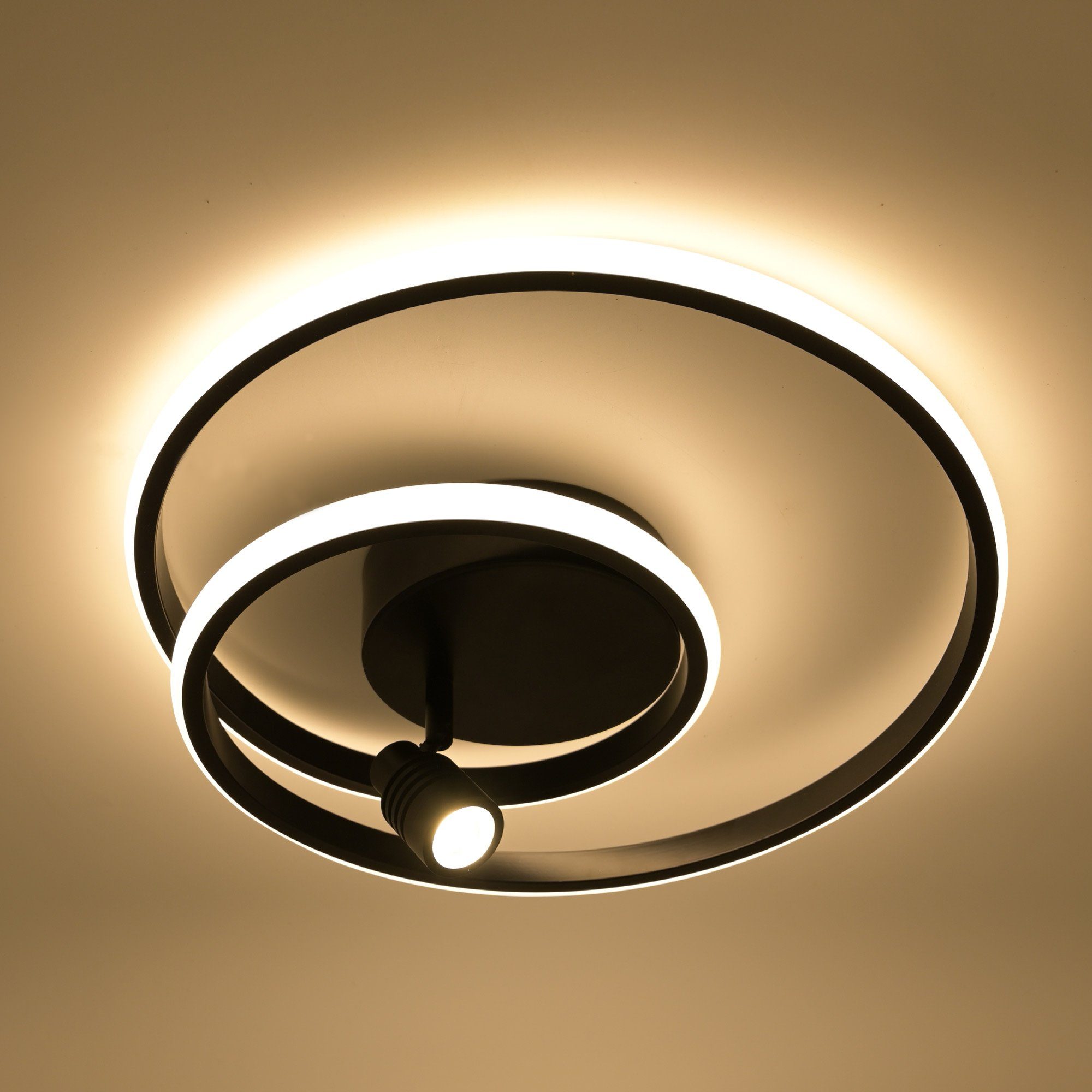 VBLED LED Deckenleuchte "Doculus" - 2-flammig - 3000K - rund - alu/schwarz - dimmbar, LED wechselbar, Warmweiß | Deckenlampen