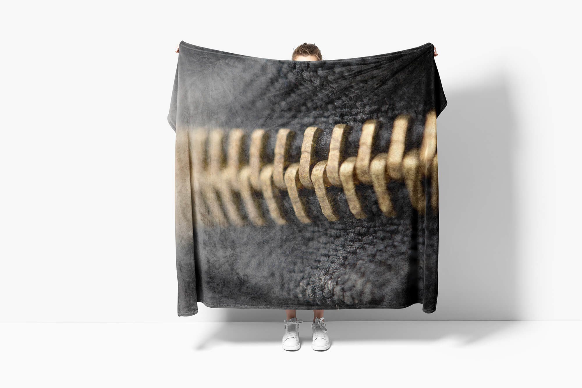 Handtuch Art Kuscheldecke Sinus Saunatuch Handtücher (1-St), Mak, Handtuch mit Fotomotiv Strandhandtuch Baumwolle-Polyester-Mix Reißverschluss