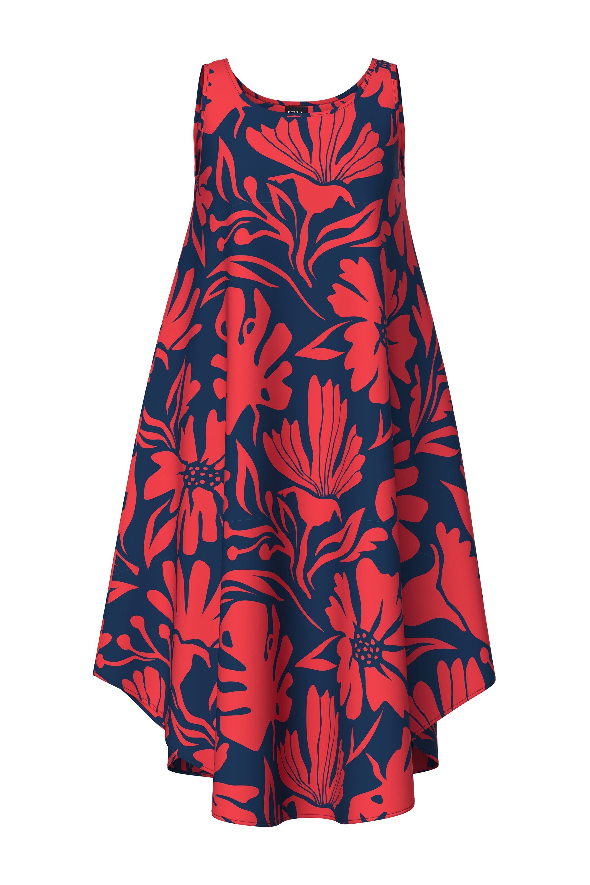 Ulla Popken Maxikleid Midikleid Korallenmuster A-Linie Rundhals ärmellos günstig online kaufen