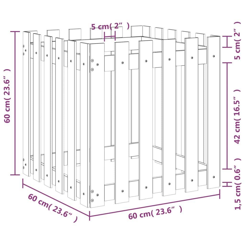 vidaXL 60x60x60 Blumentopf Lattenzaun-Design Massivholz cm St) Kiefer Pflanzkübel (1