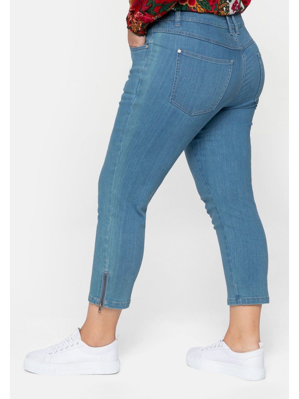 sheego by Zipper Große in Joe Stretch-Jeans Größen 7/8-Länge am Saum Browns mit